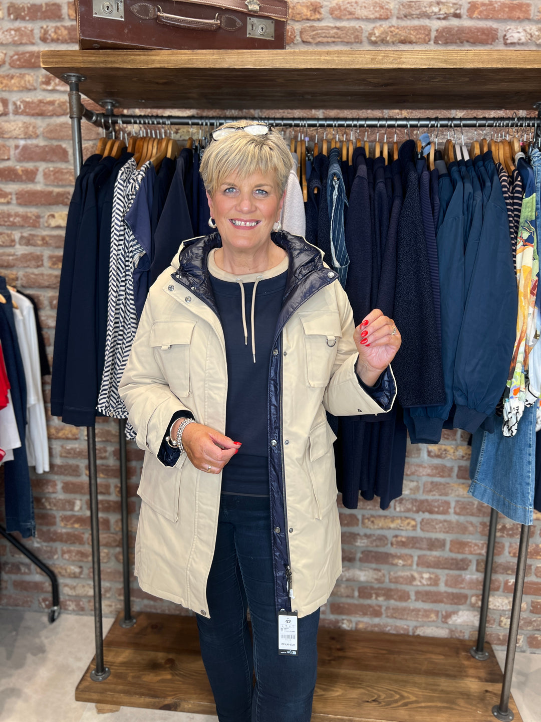 Monari Reversible Coat In Cinnamon & Navy