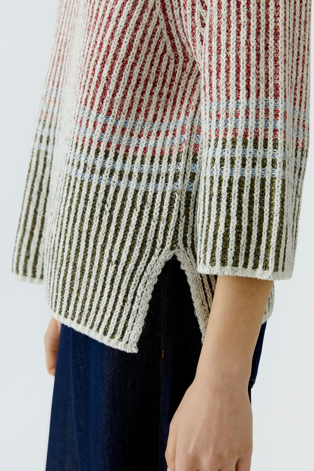 Oui block stripe pullover In White & pink