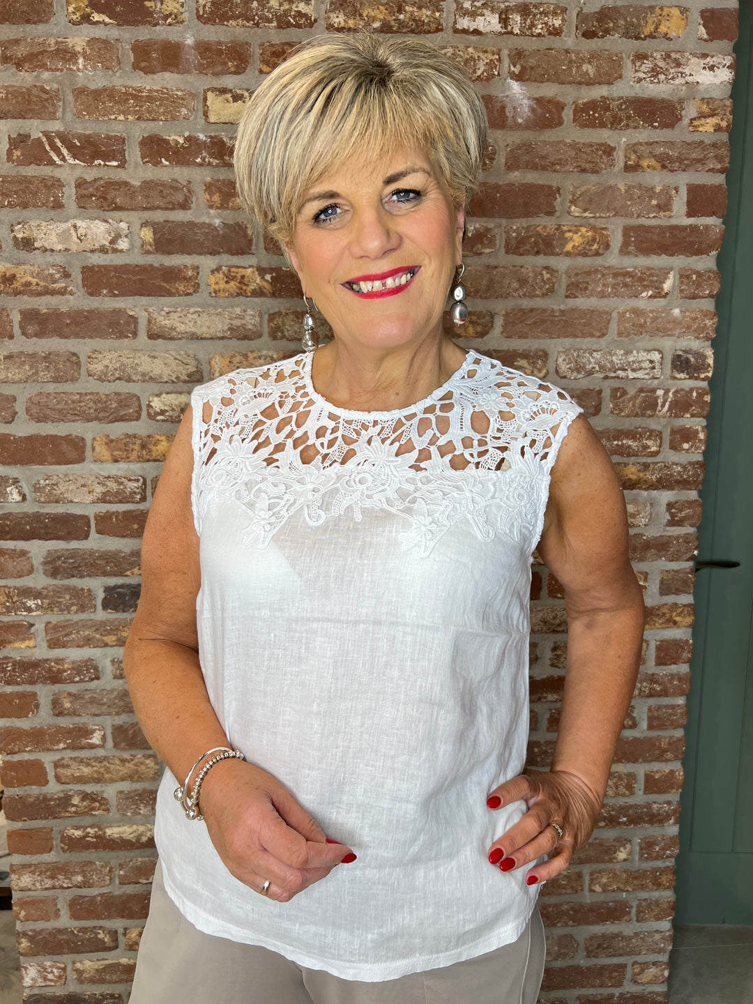 Oui Open Work Top In White