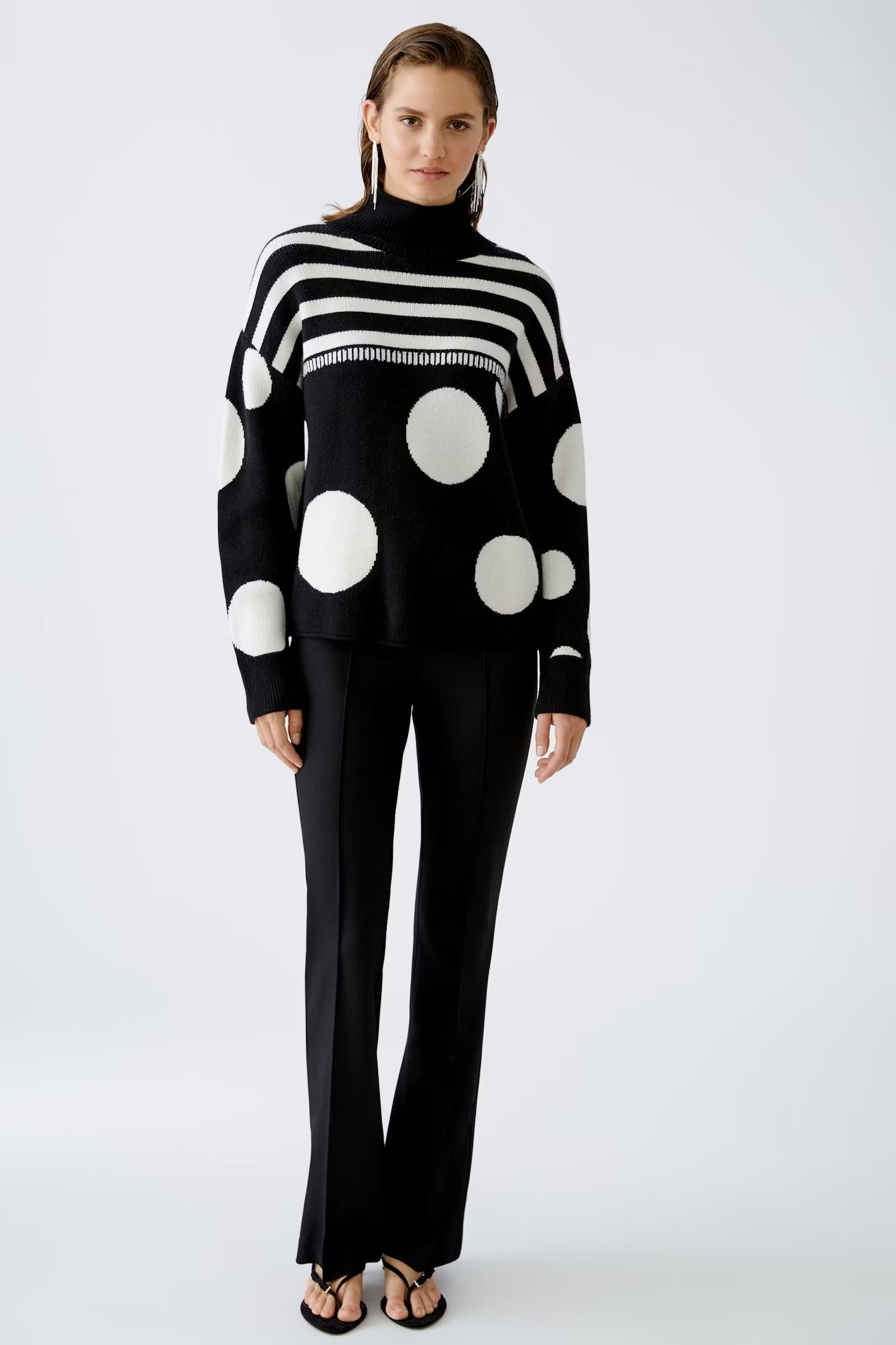 Oui Polka Dot Pullover In Black & off white