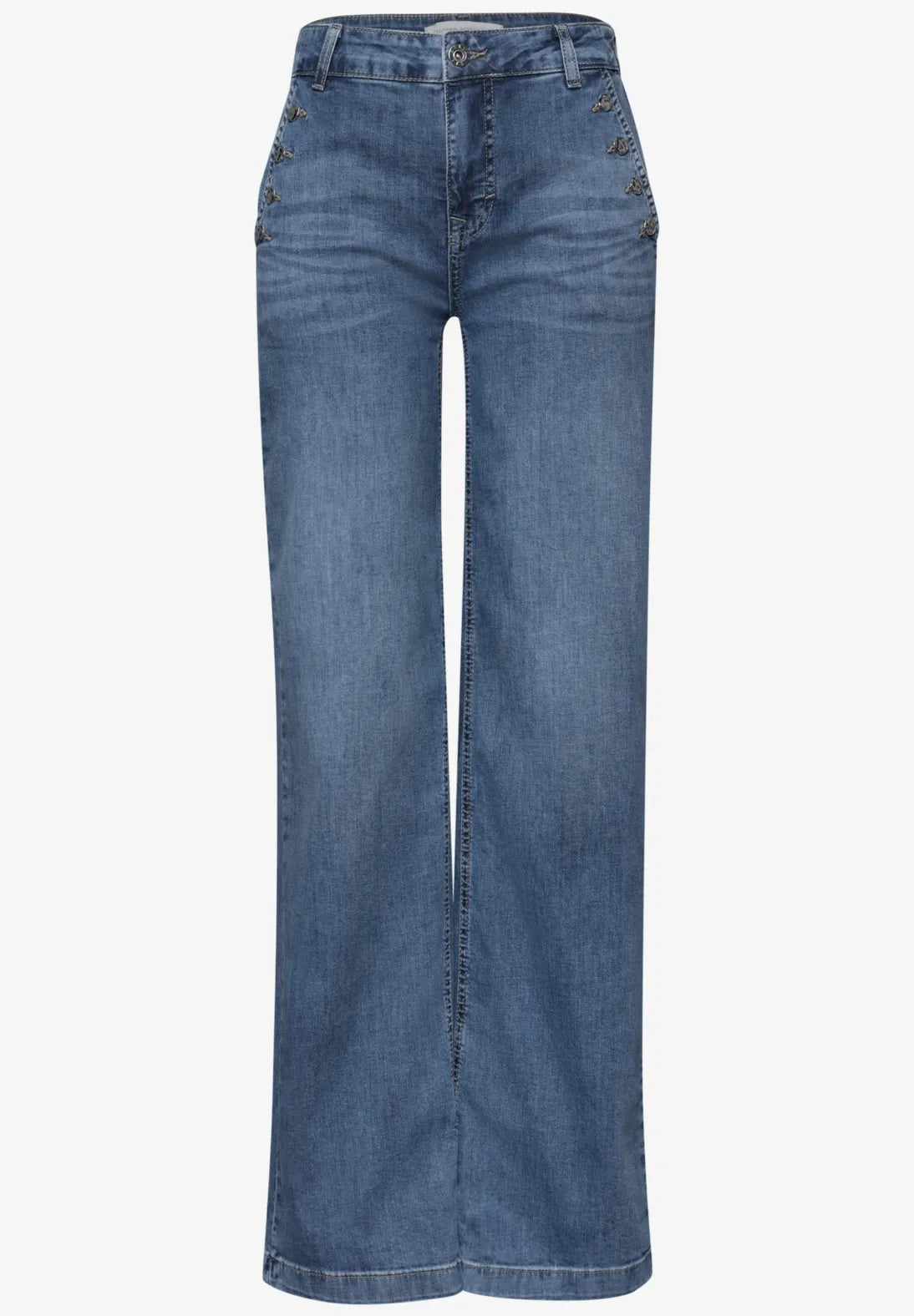 Wide leg jeans in medium blue wash