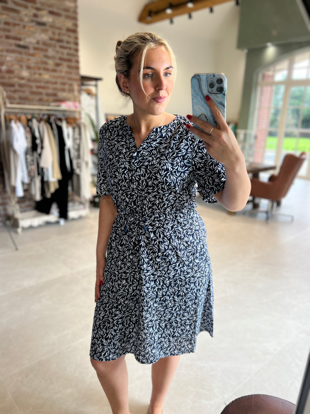 Cecil Patterned Dress In Urban Dark Blue