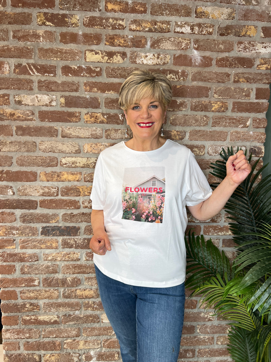 Oui Floral T-shirt In Optic White