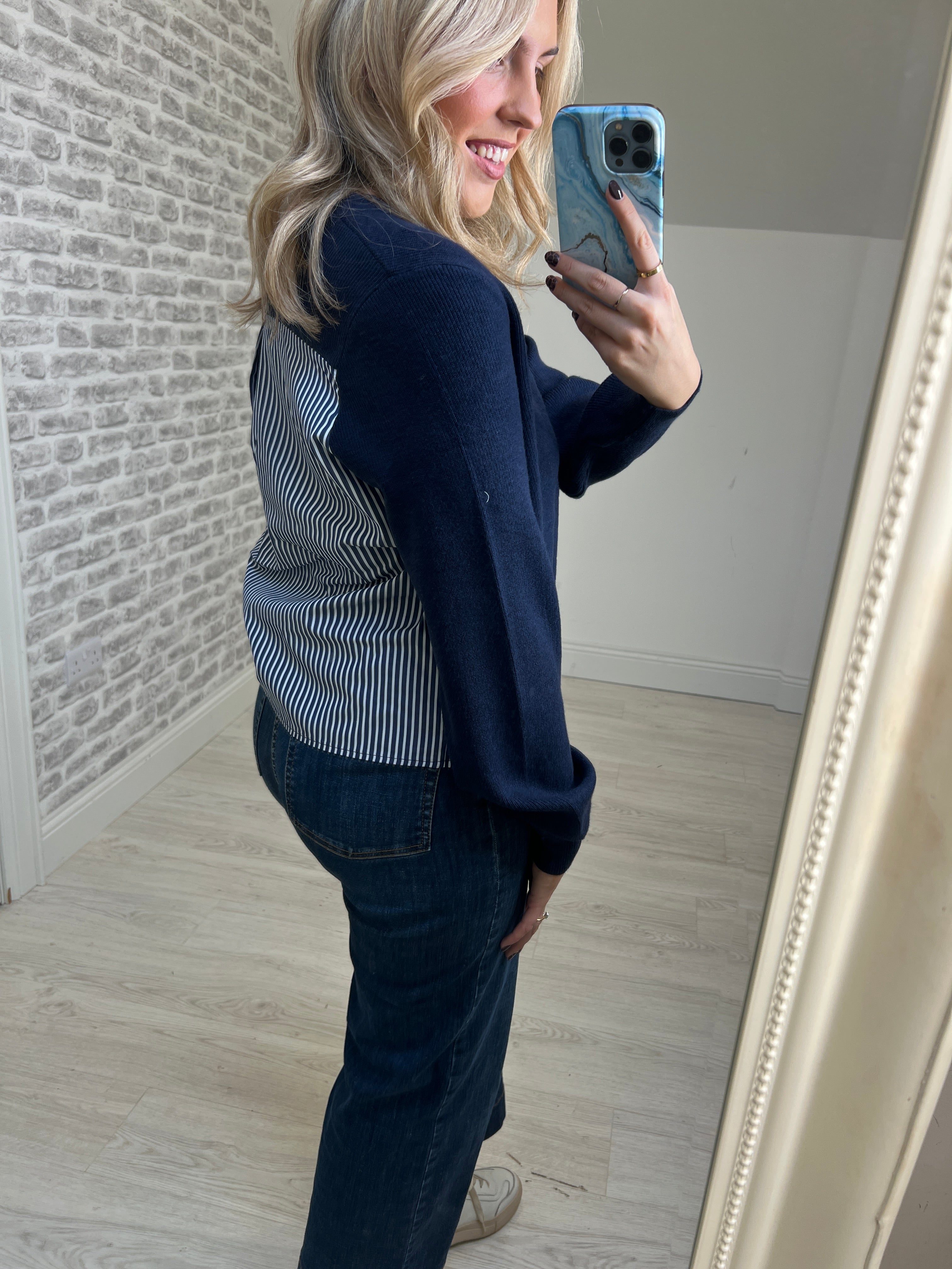 Nümph Numarsy Striped Cardigan In Dark Sapphire