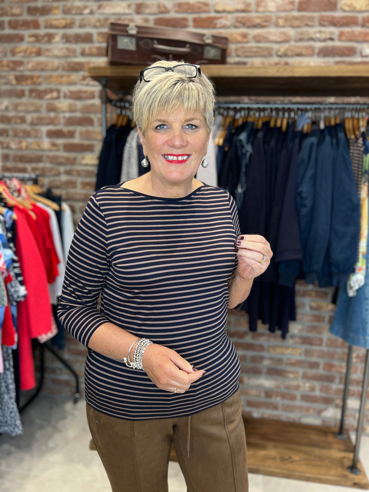 Cecil Basic Striped Top In Navy & Taupe