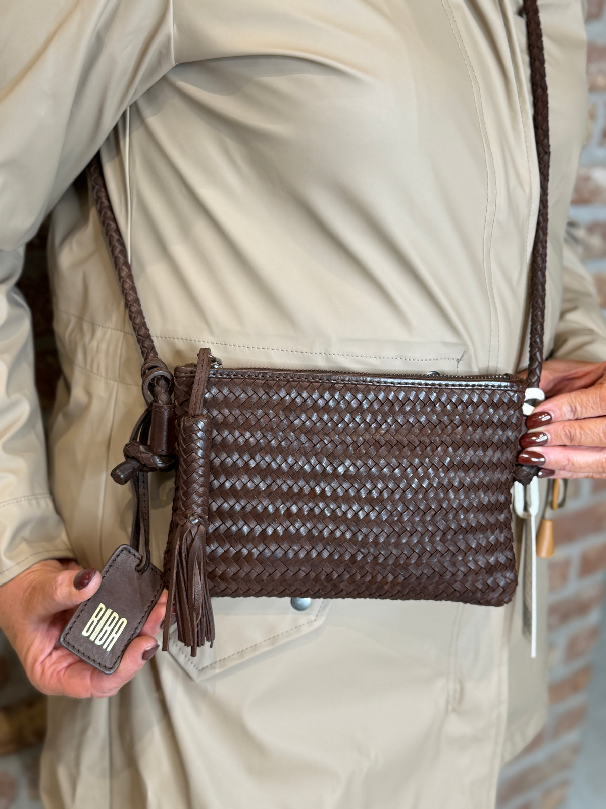 BIBA leather perkins cross body nag in dark brown