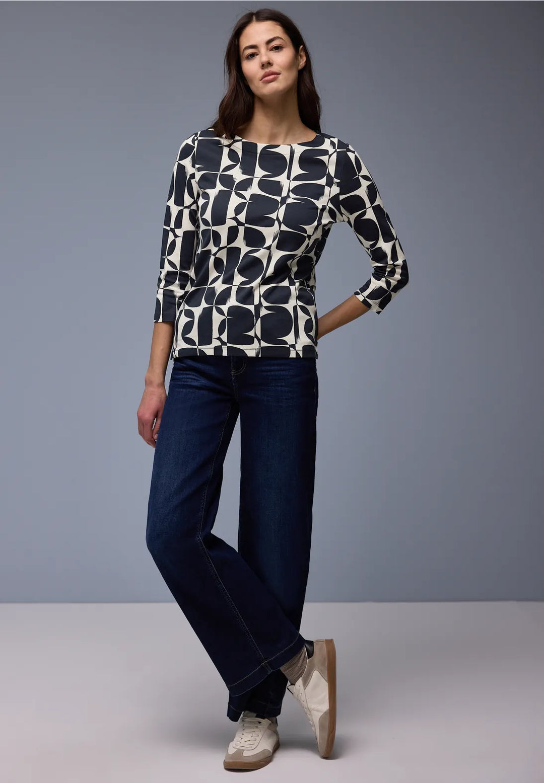Street One Patterned Top In Shadowed Navy