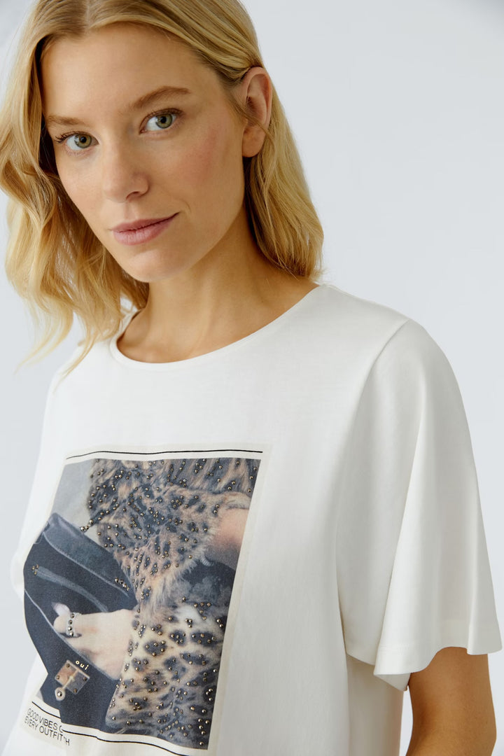 Oui Printed T-shirt In Cloud Dancer