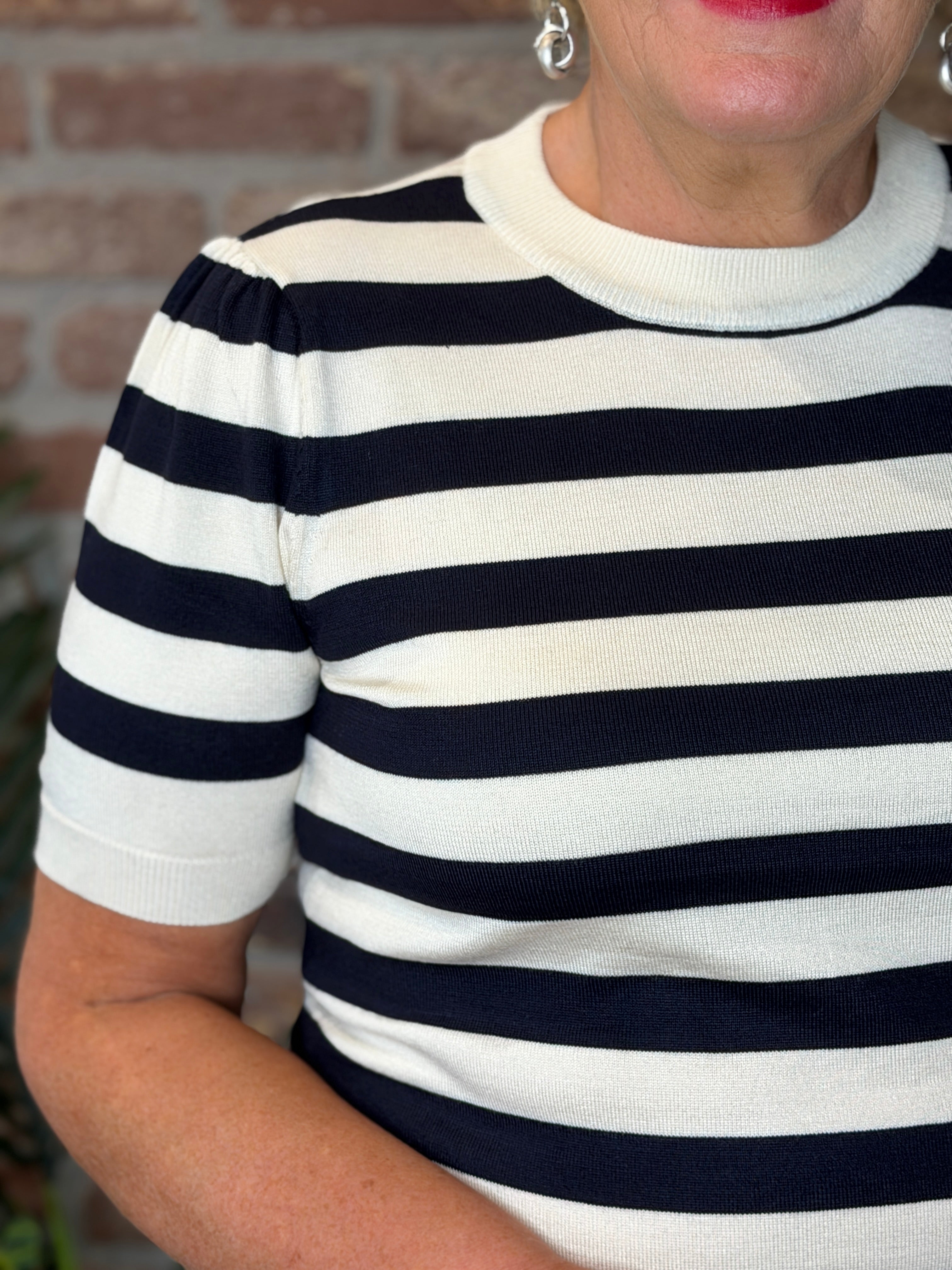 Striped pullover in navy & cream