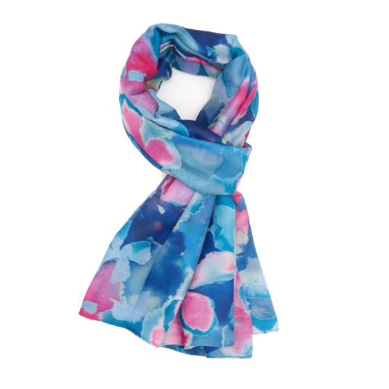 Amelia Watercolour Floral Shapes Scarf In Denim