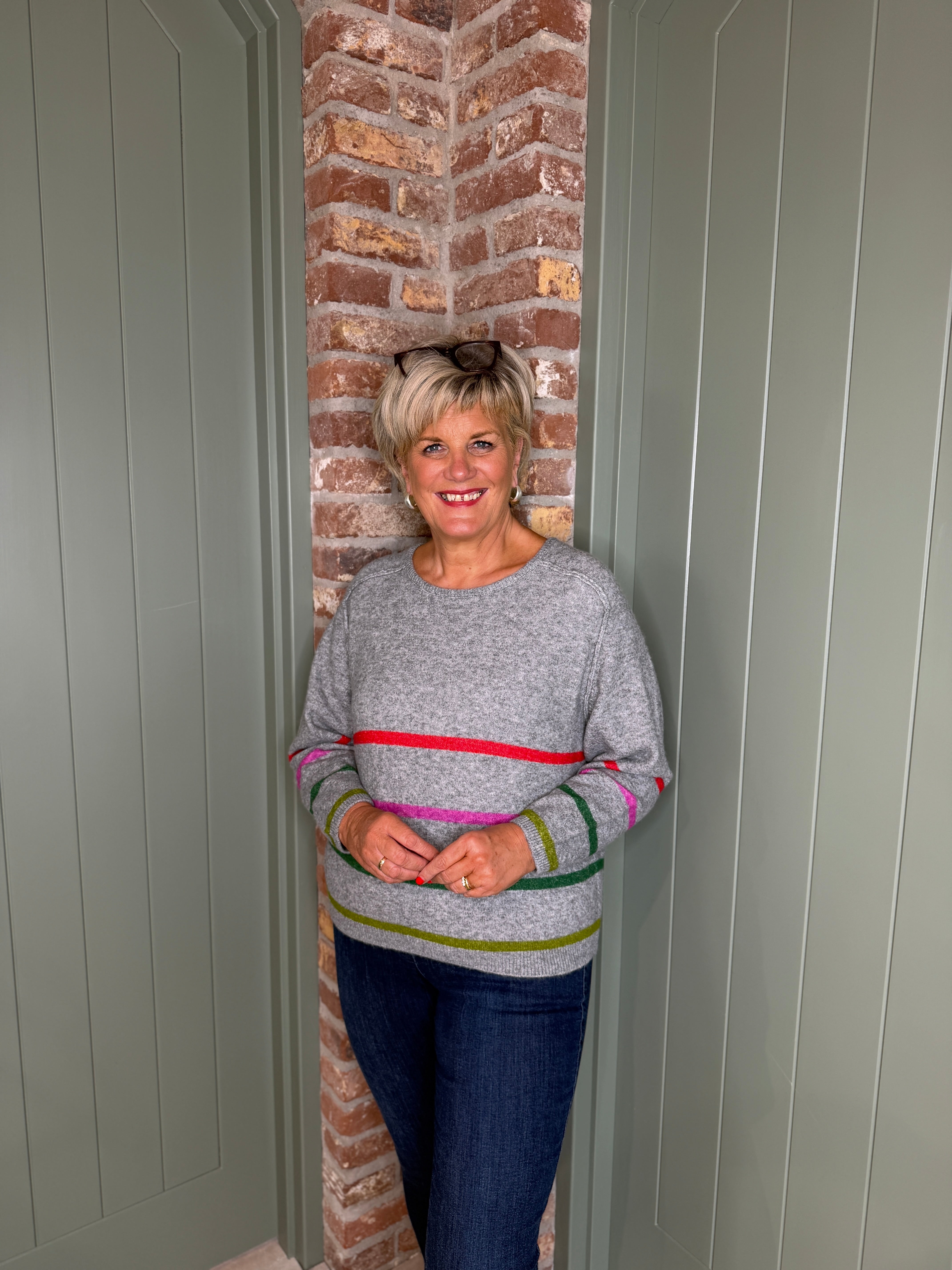 Ichi Ihdasila striped pullover in grey multi