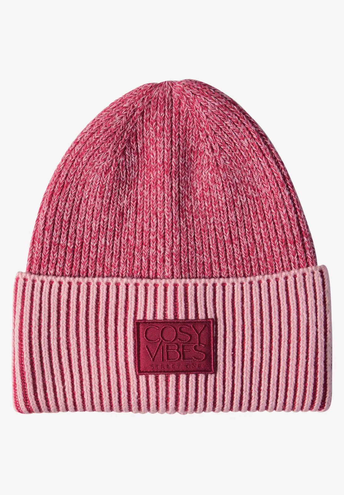 Street One Ribbed Beanie With Badge In Carpet Red