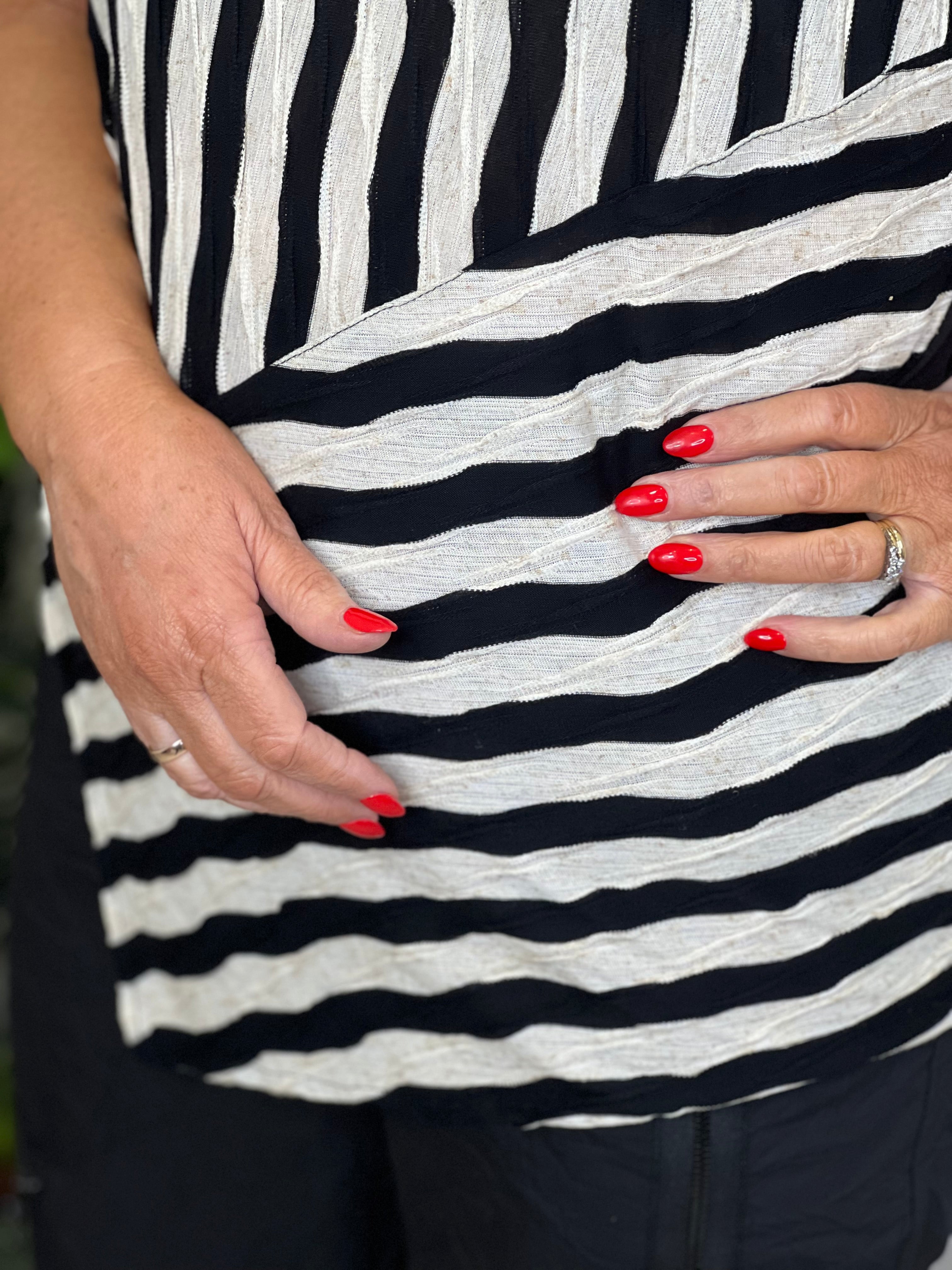 Seva Striped V-Neck Top In Black & Cream