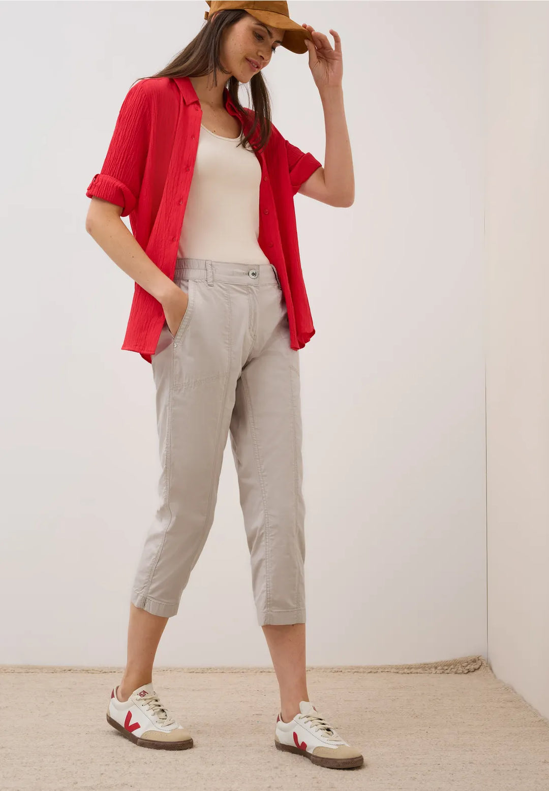 Cecil New York Cropped Trousers In Boulder Beige