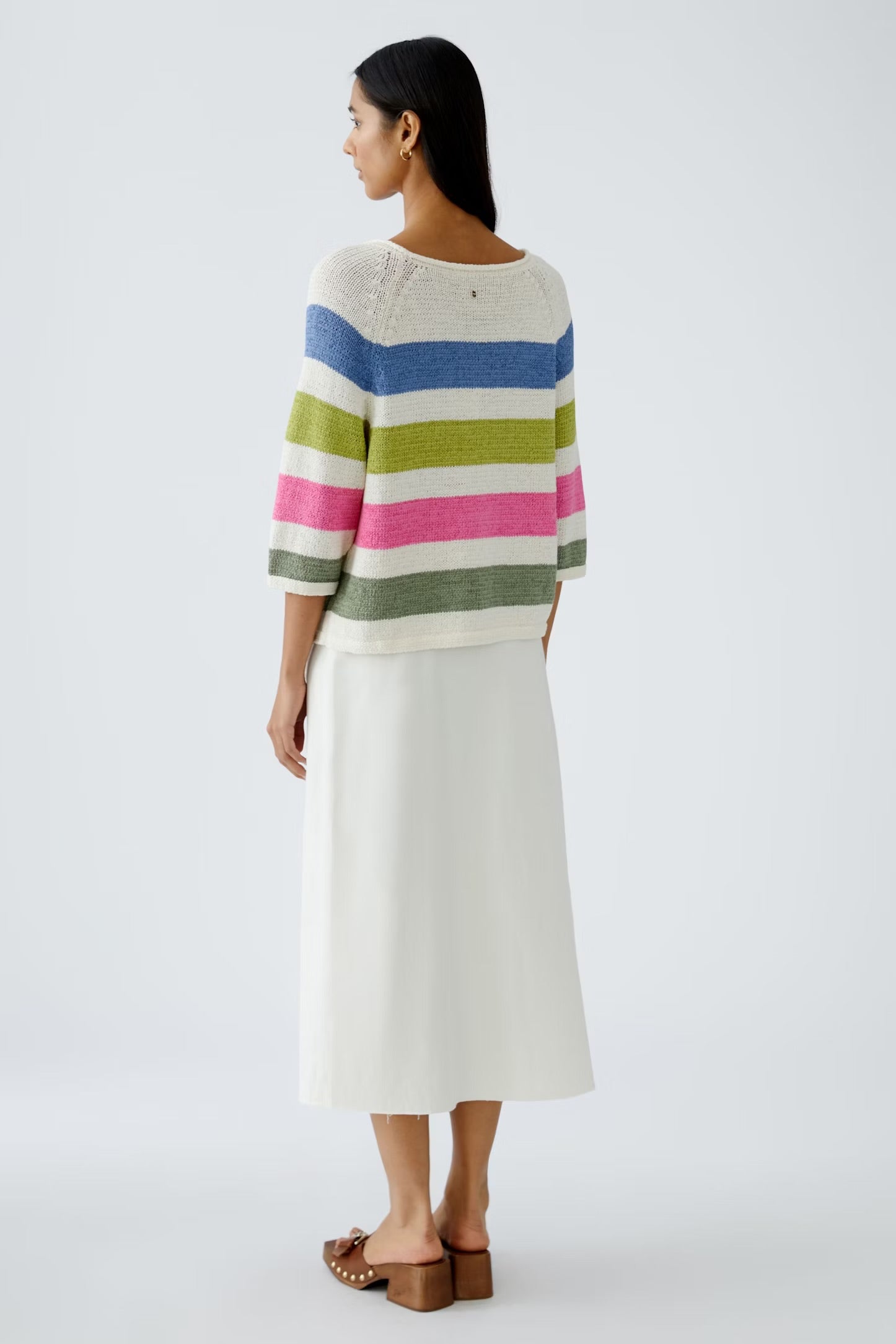 Oui Striped Pullover In White & Green