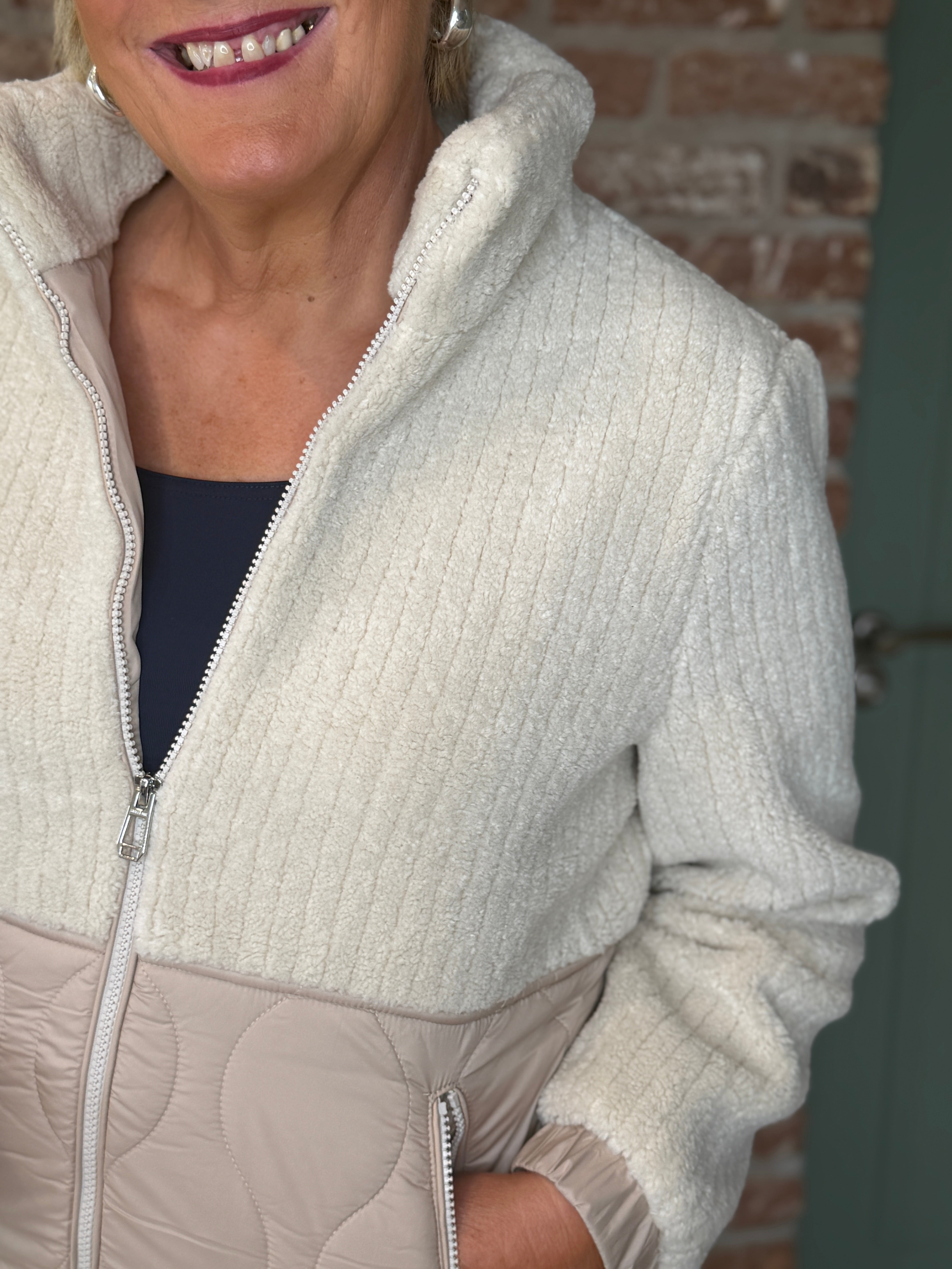 teddy mix jacket in soft fawn beige