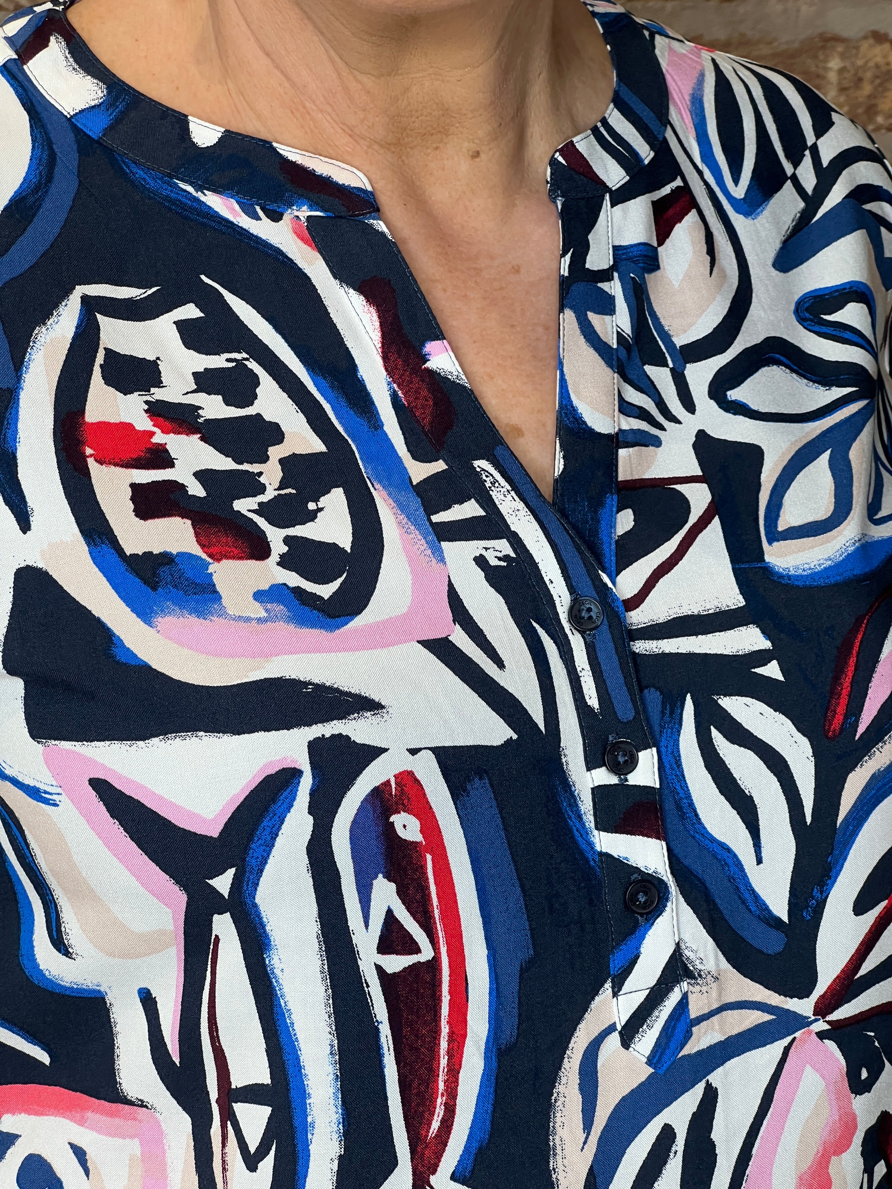 Cecil split neck print blouse In Universal Blue