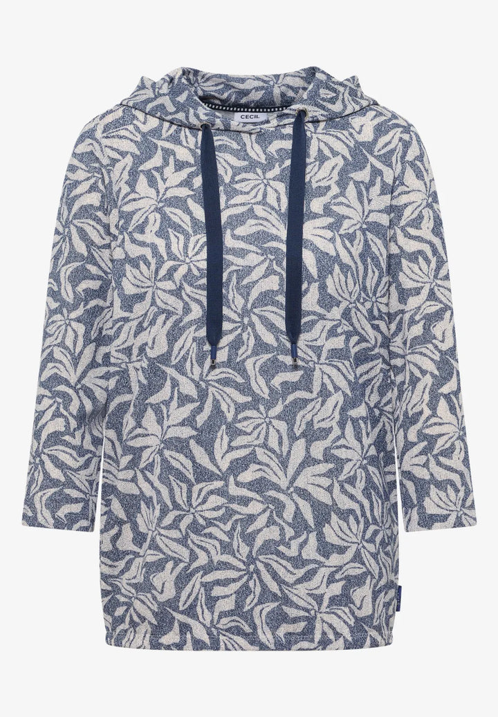 Cecil floral print hoodie In sporty denim
