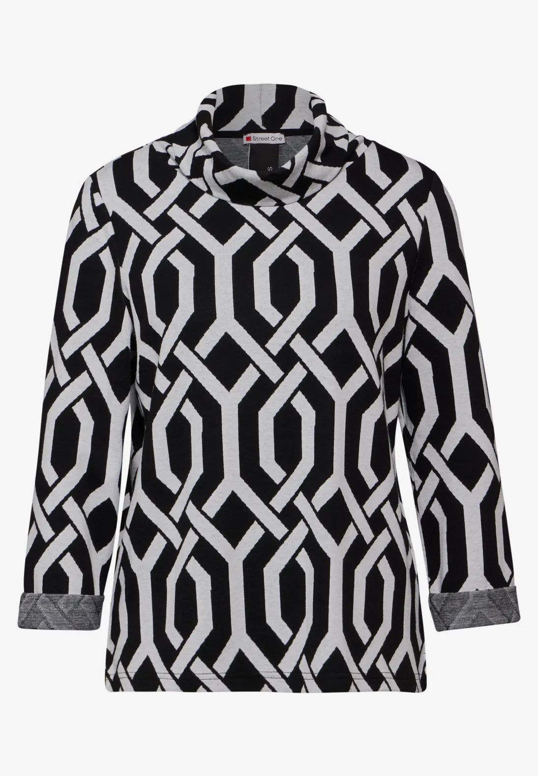 Street One Cowl Neck Jacquard Top In Black