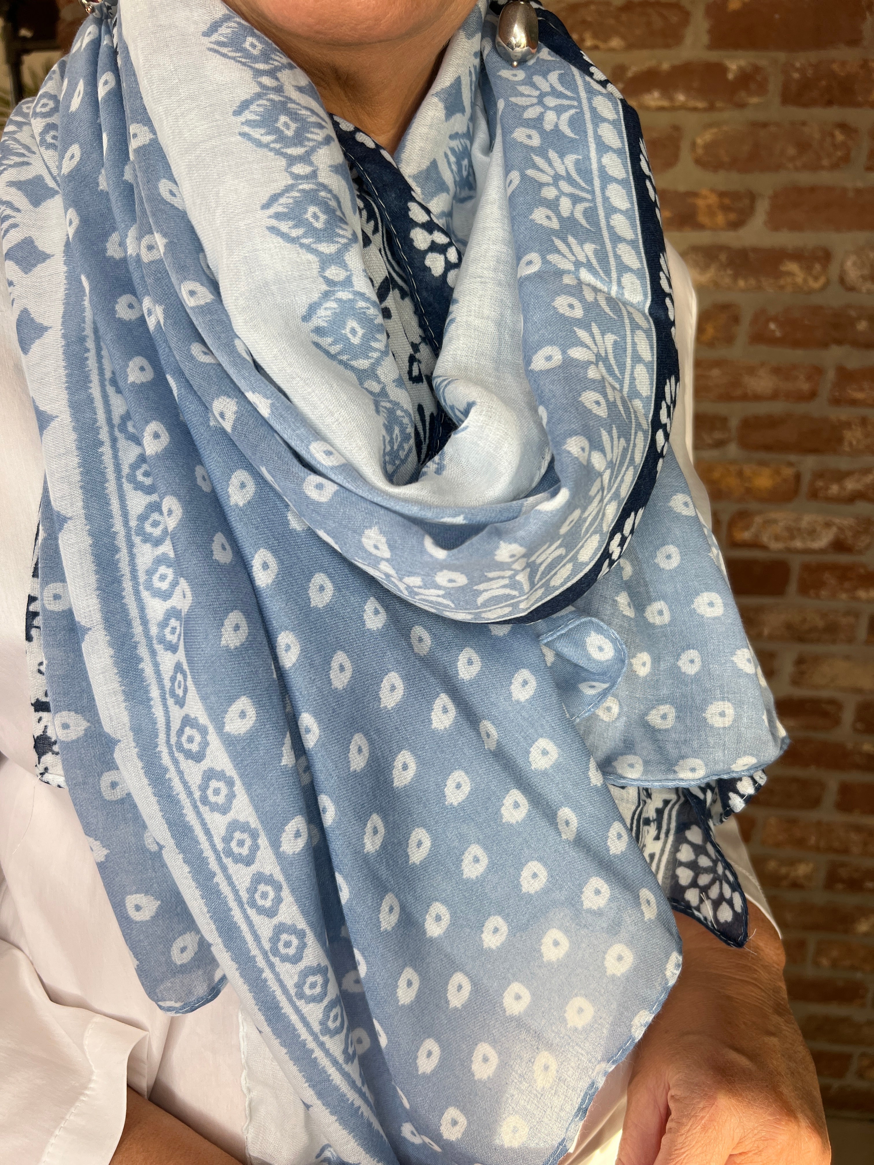 Pipa Patterned Scarf In Denim Multi