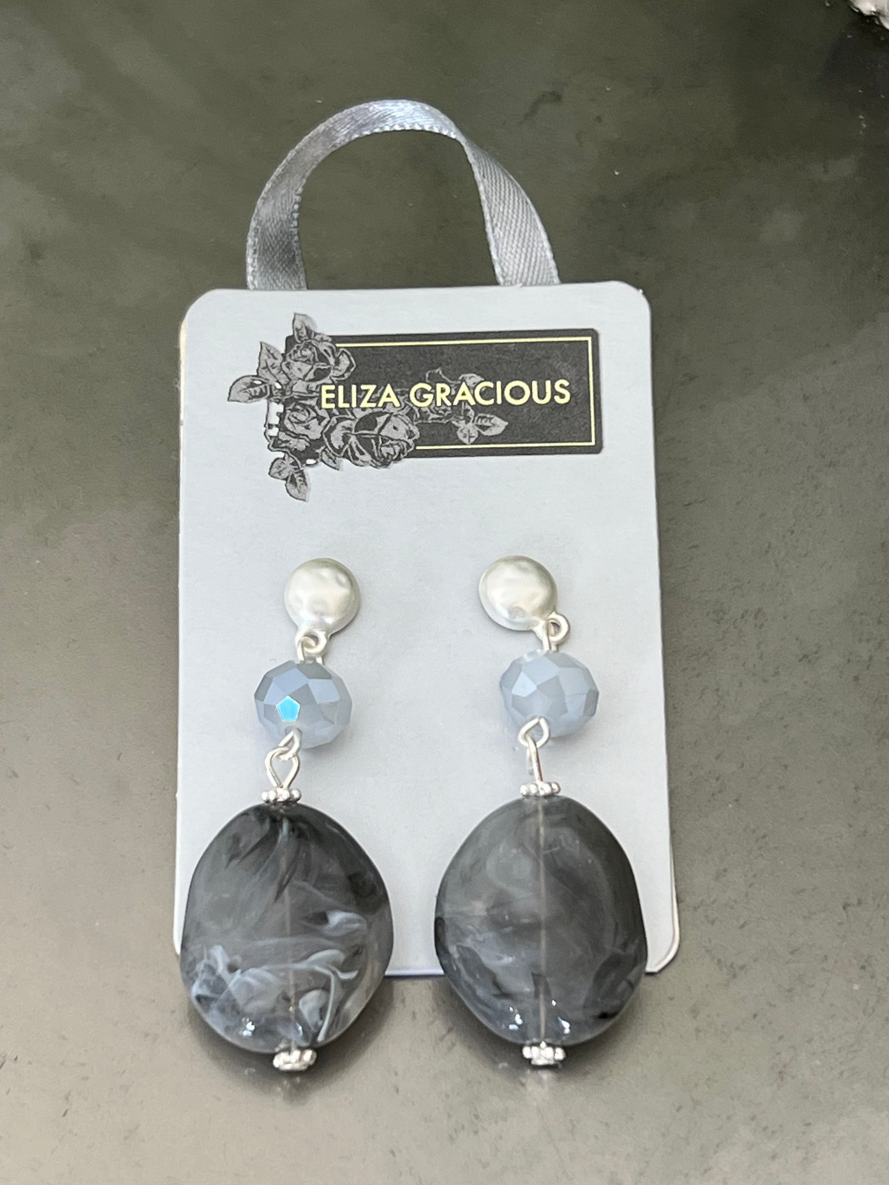 Eliza Gracious Glass Beaded Dropper Earrings In grey