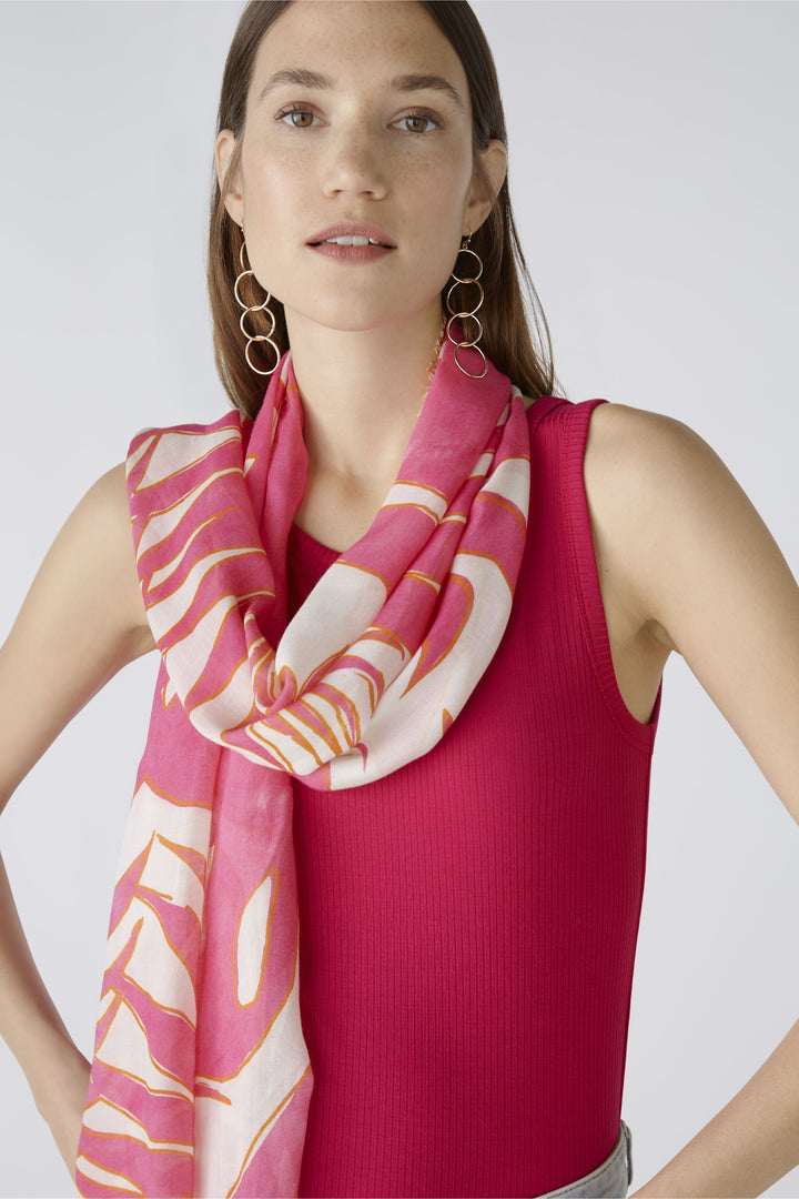 Oui  Floral Scarf In Pink & White