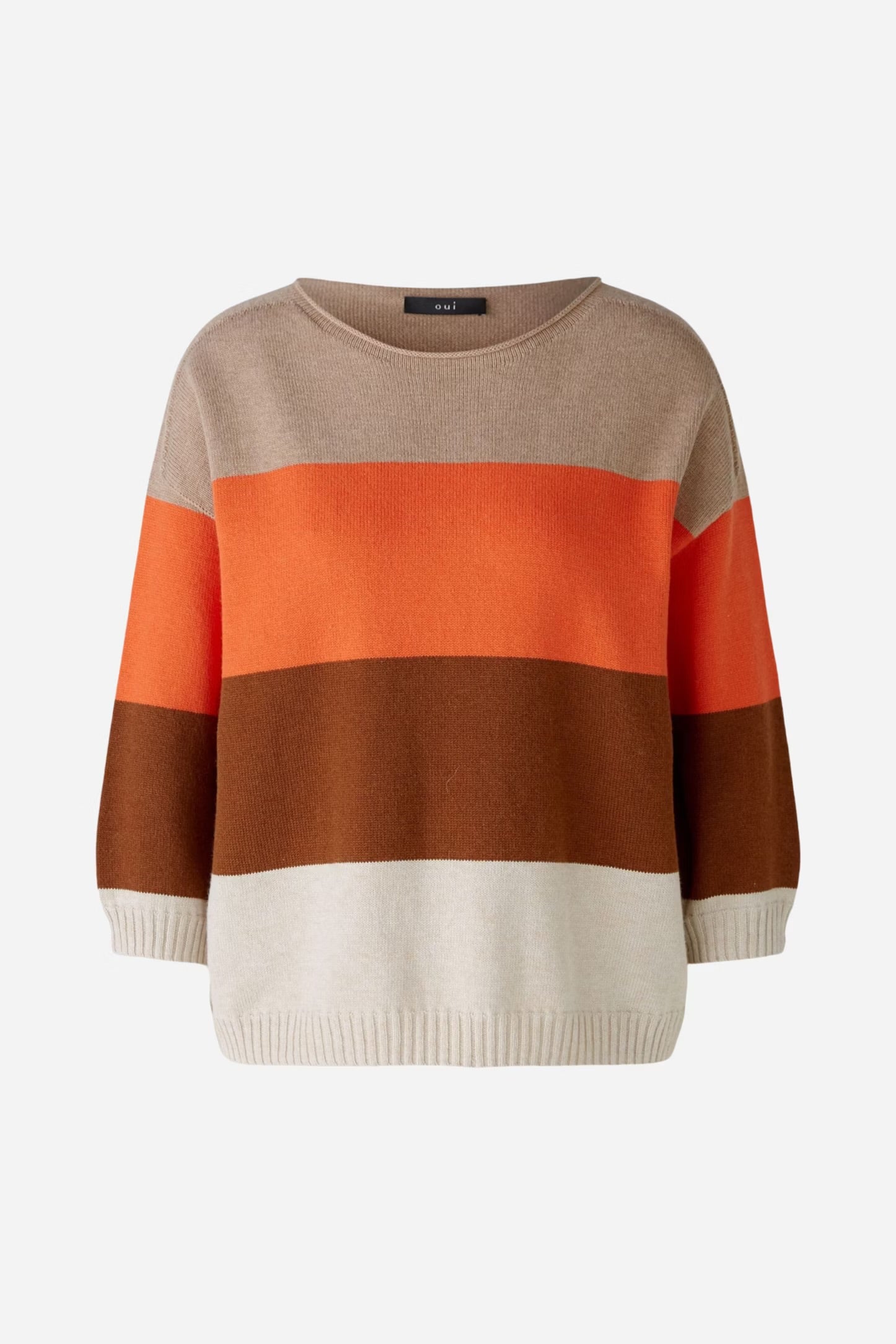 Oui Striped Jumper In Light Stone & Orange