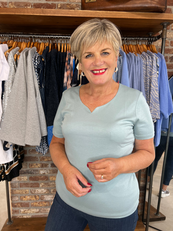 Street One Heart Neckline Top In Arona Blue