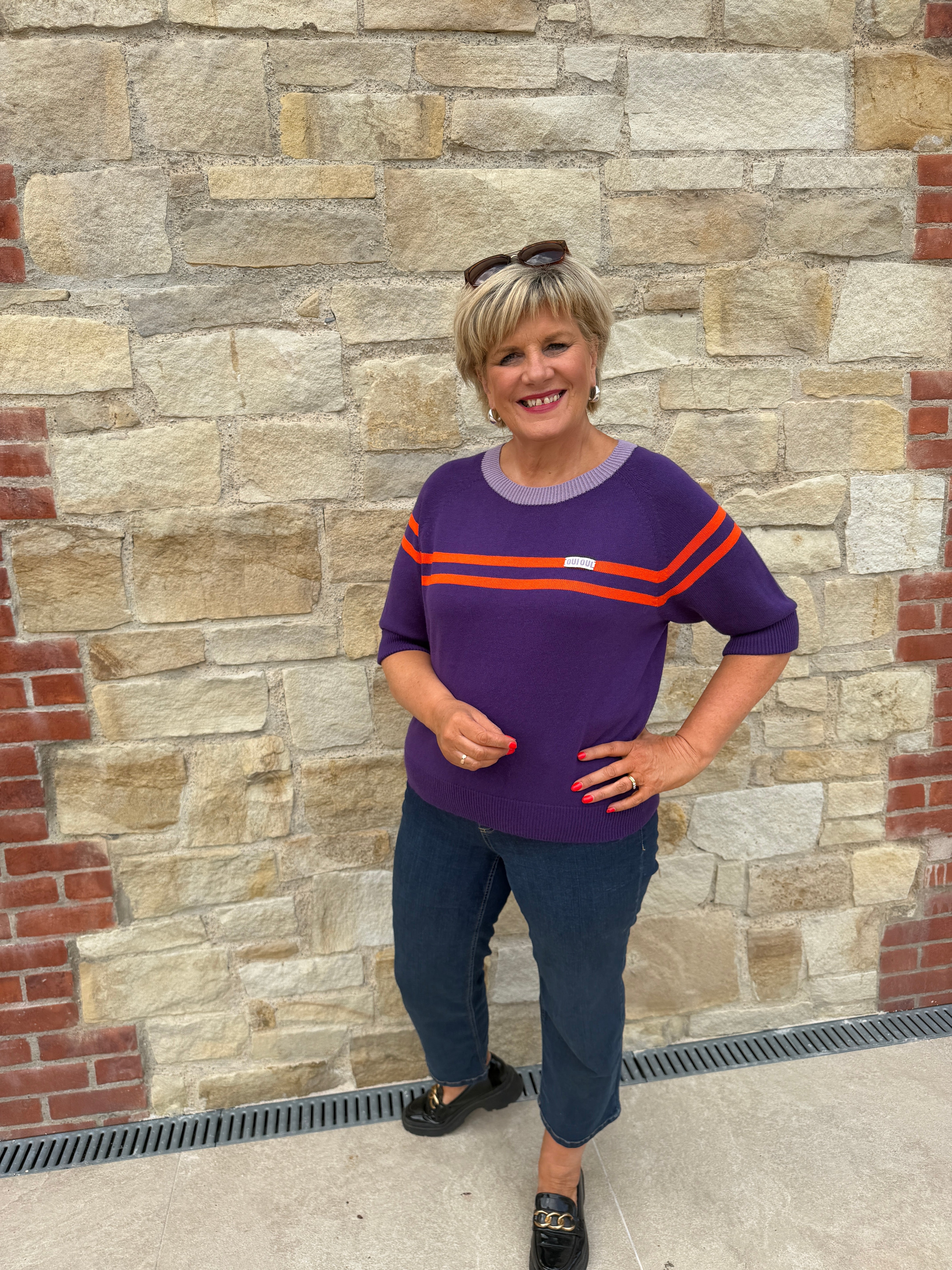Oui Pullover Jumper In Dark Violet Orange