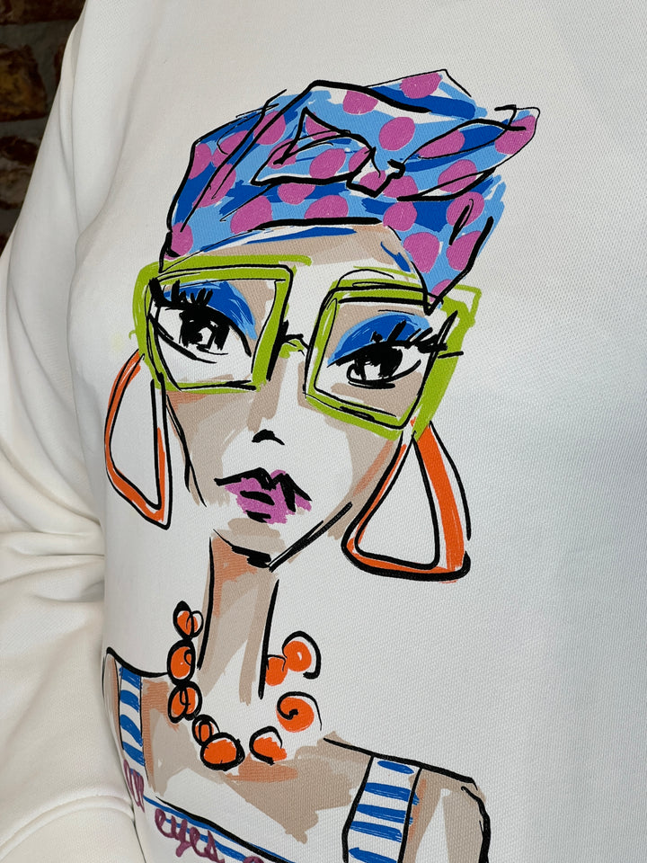 Milano Italy Lady Print Sweatshirt In Off White