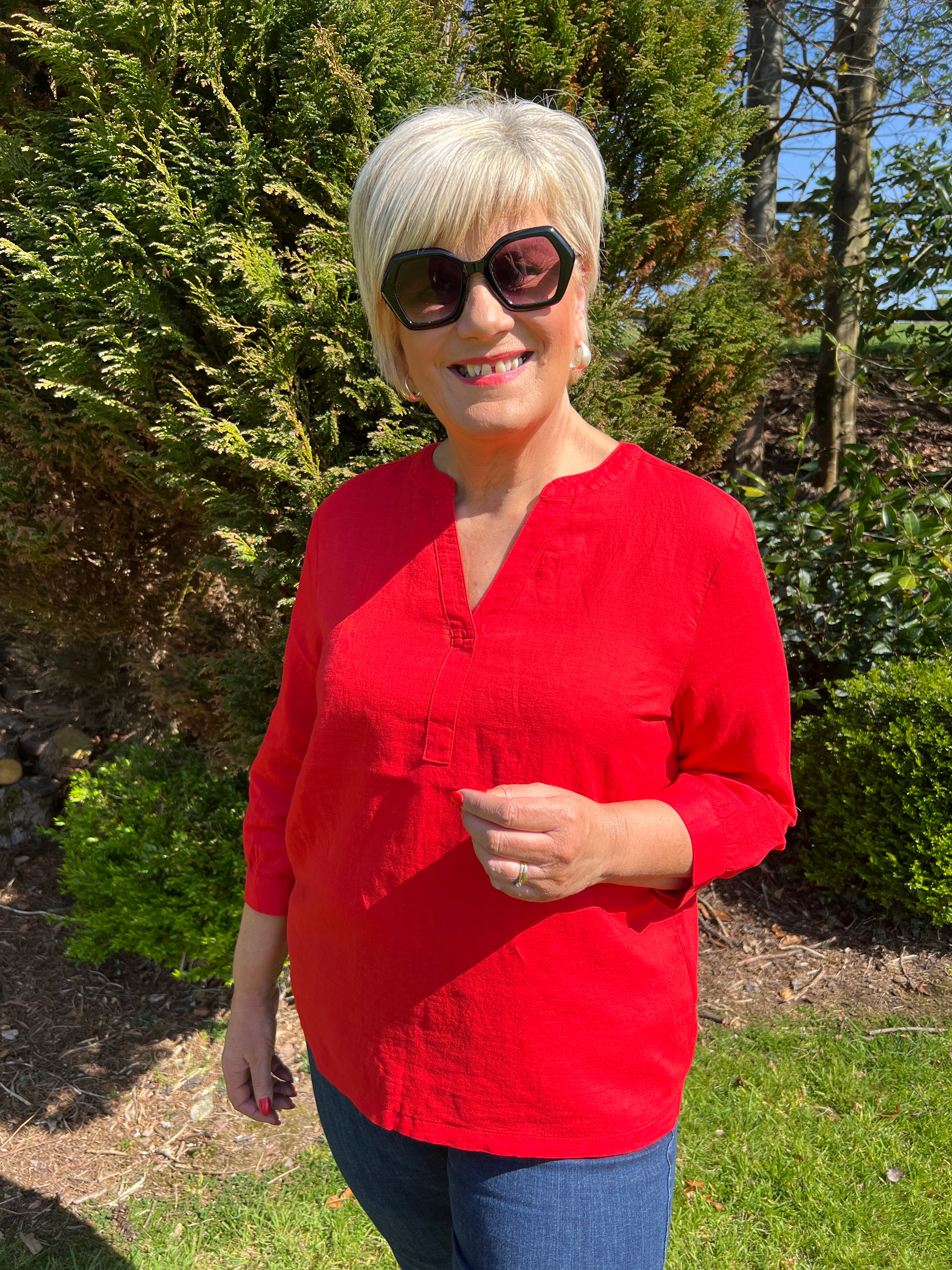 Street One Split Neck Blouse In Glory Red