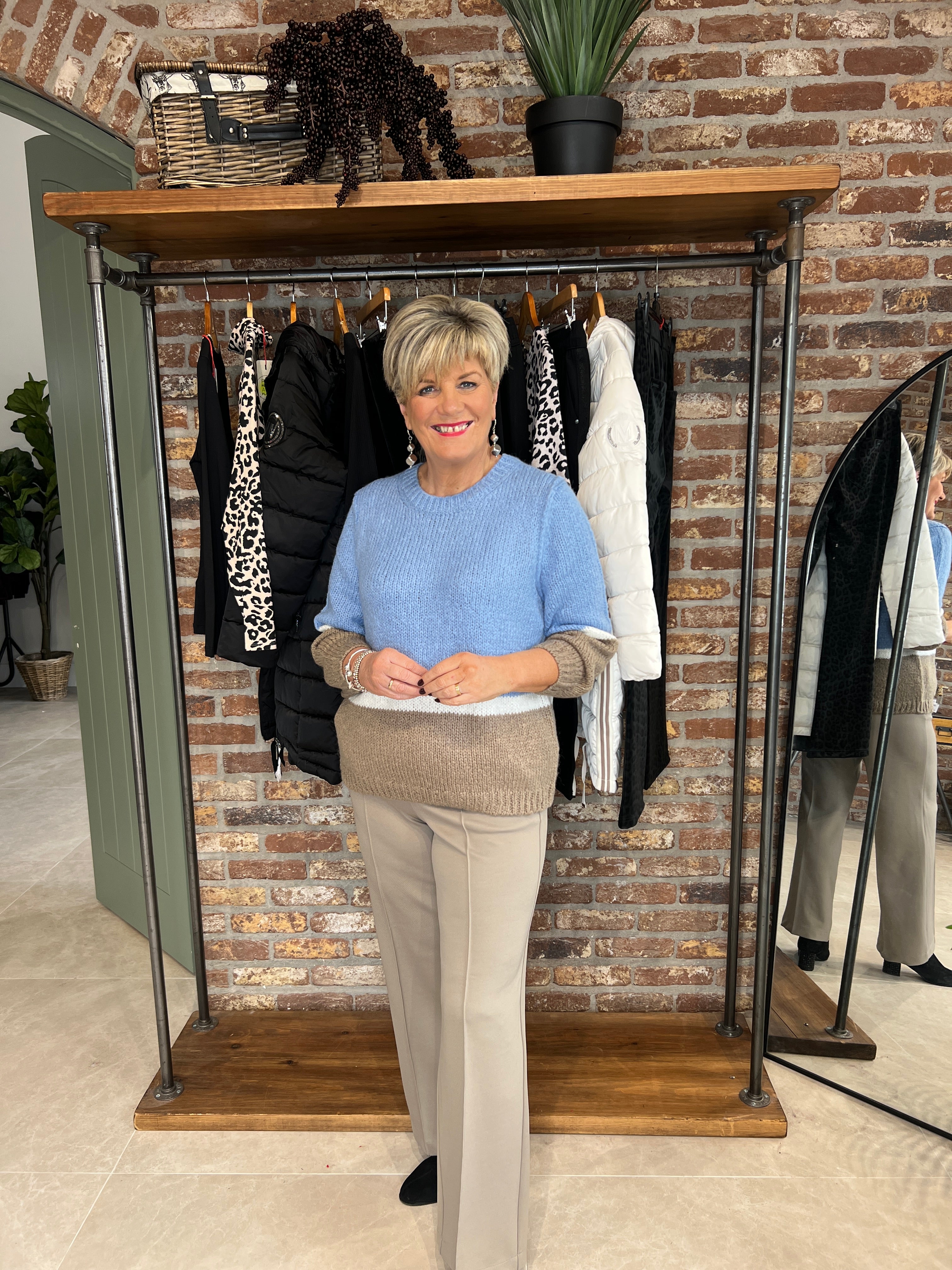 Oui Block Striped Pullover In Blue & Green