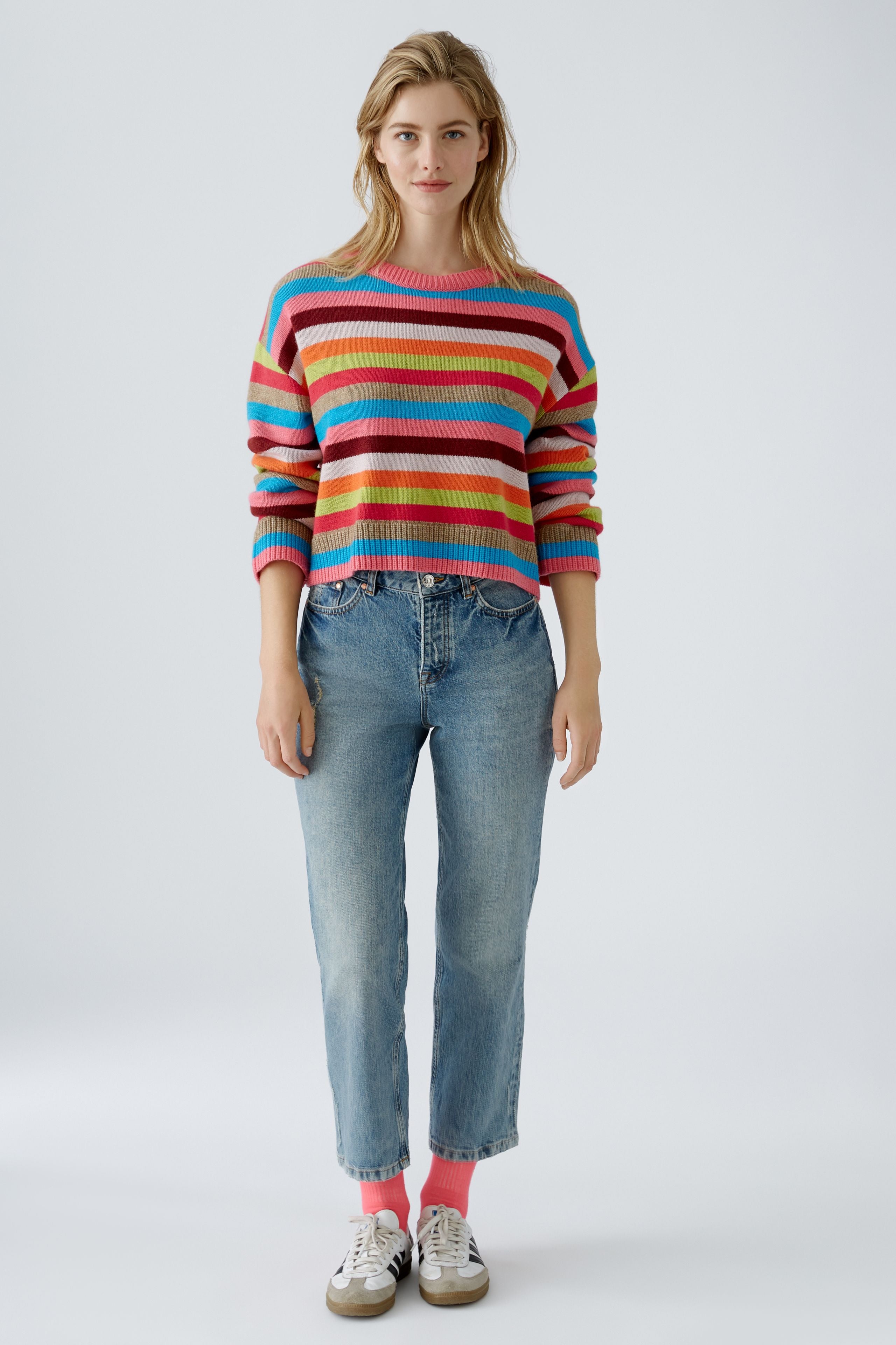 Oui Knitted Striped Jumper In Multi