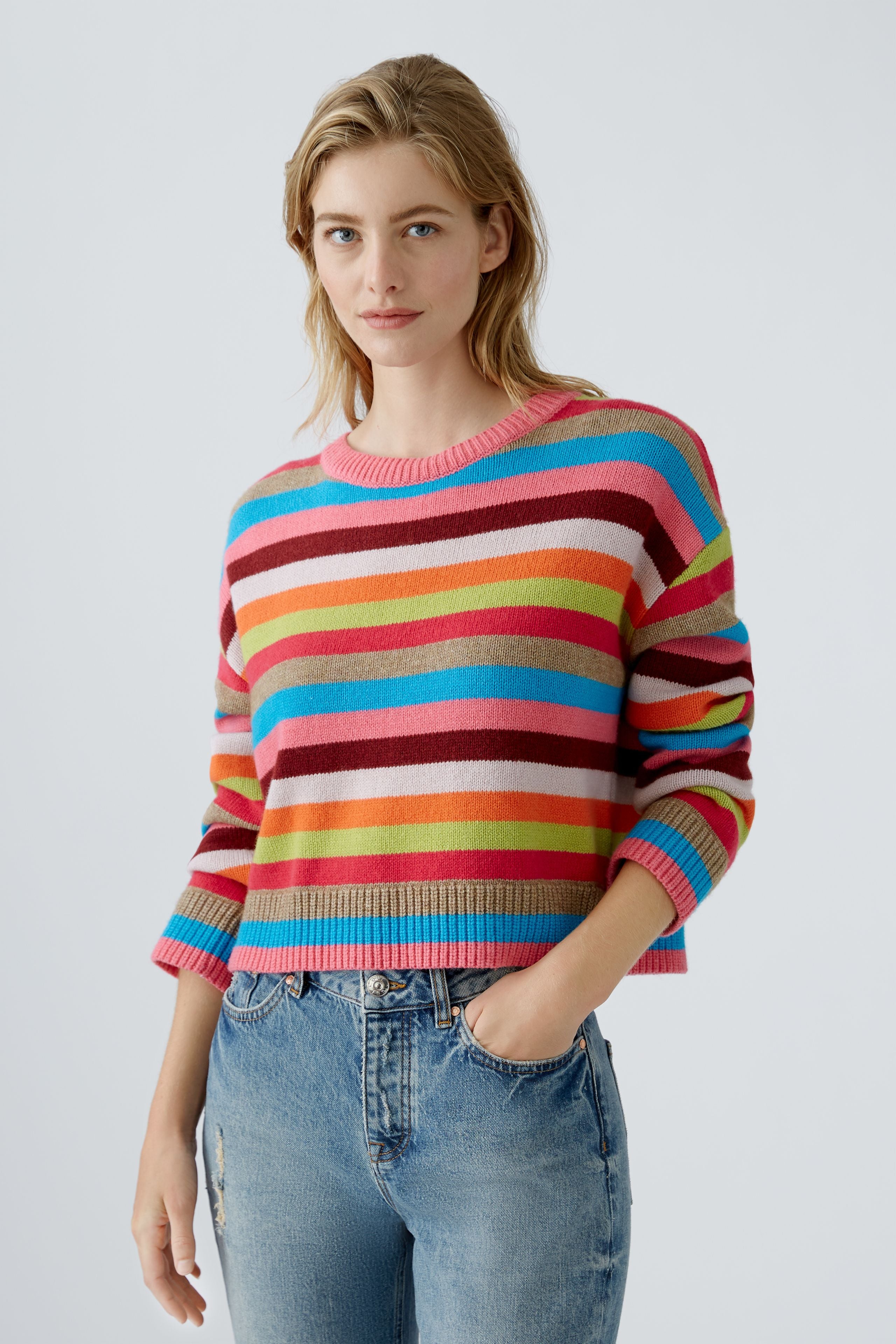 Oui Knitted Striped Jumper In Multi