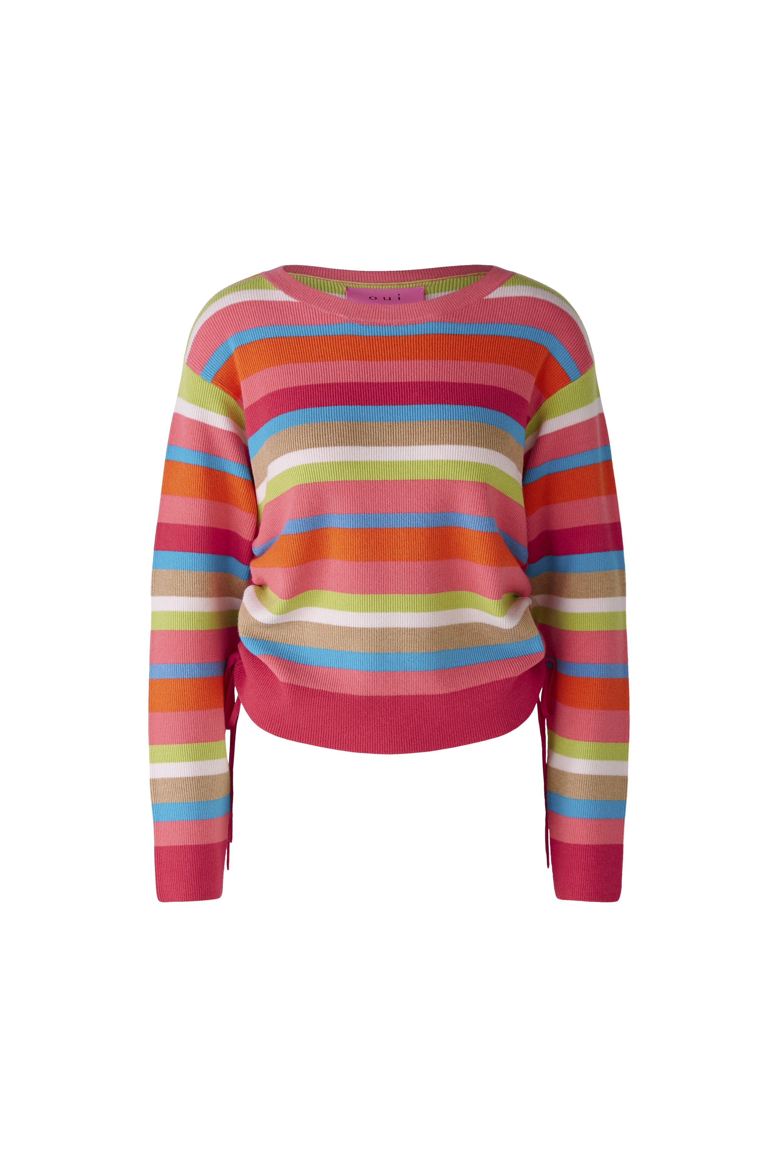 Oui Ribbed Striped Tie Jumper In Multi