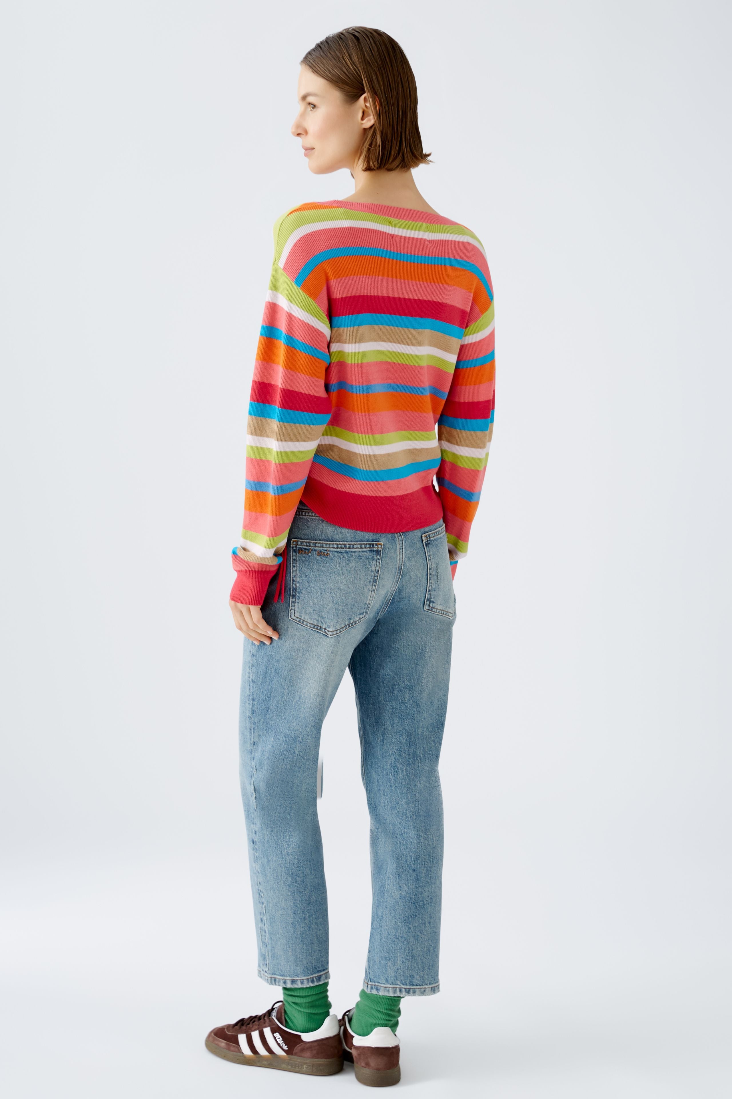 Oui Ribbed Striped Tie Jumper In Multi