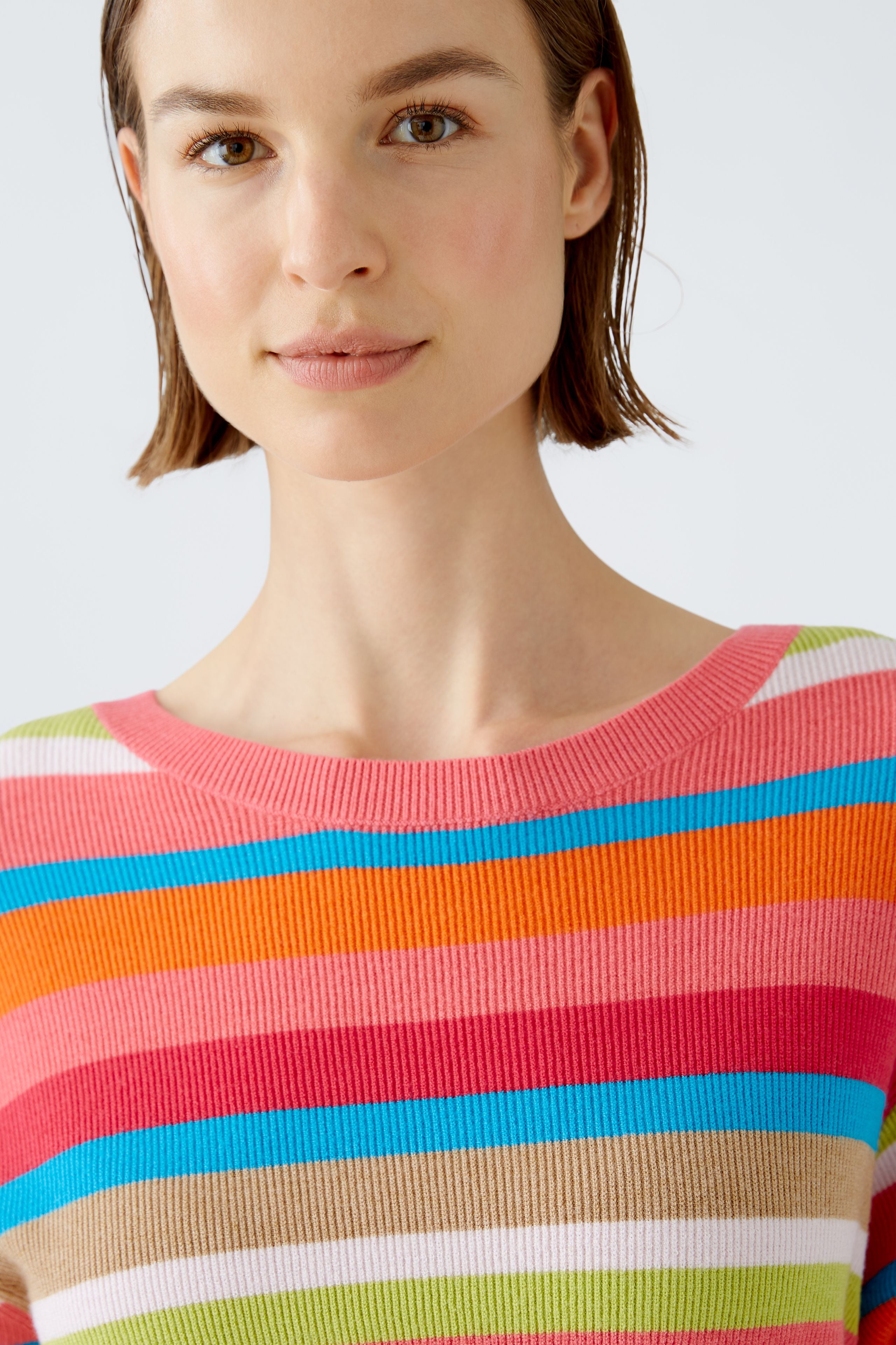 Oui Ribbed Striped Tie Jumper In Multi