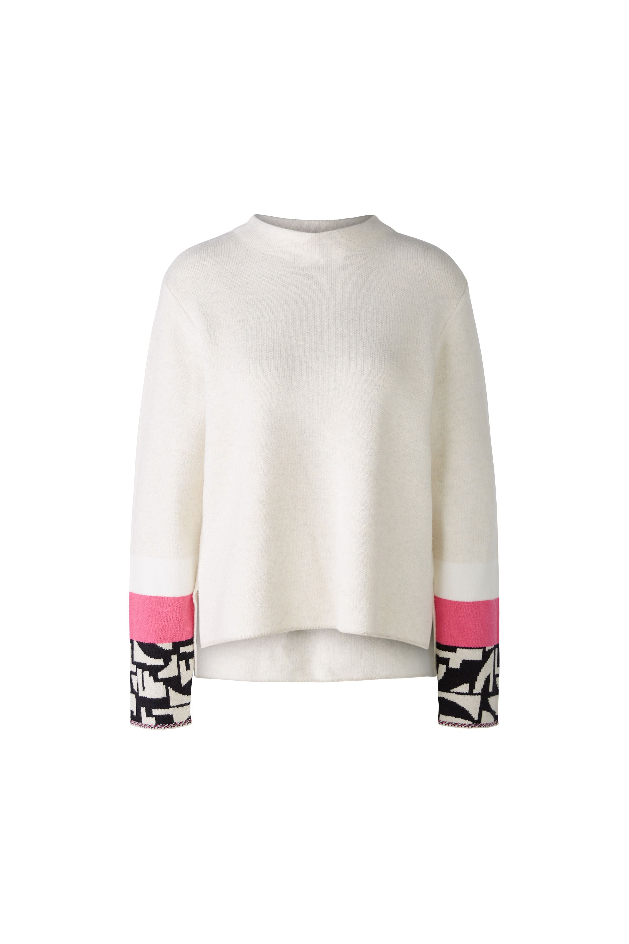 Oui Jumper With Jacquard Sleeve In Off White