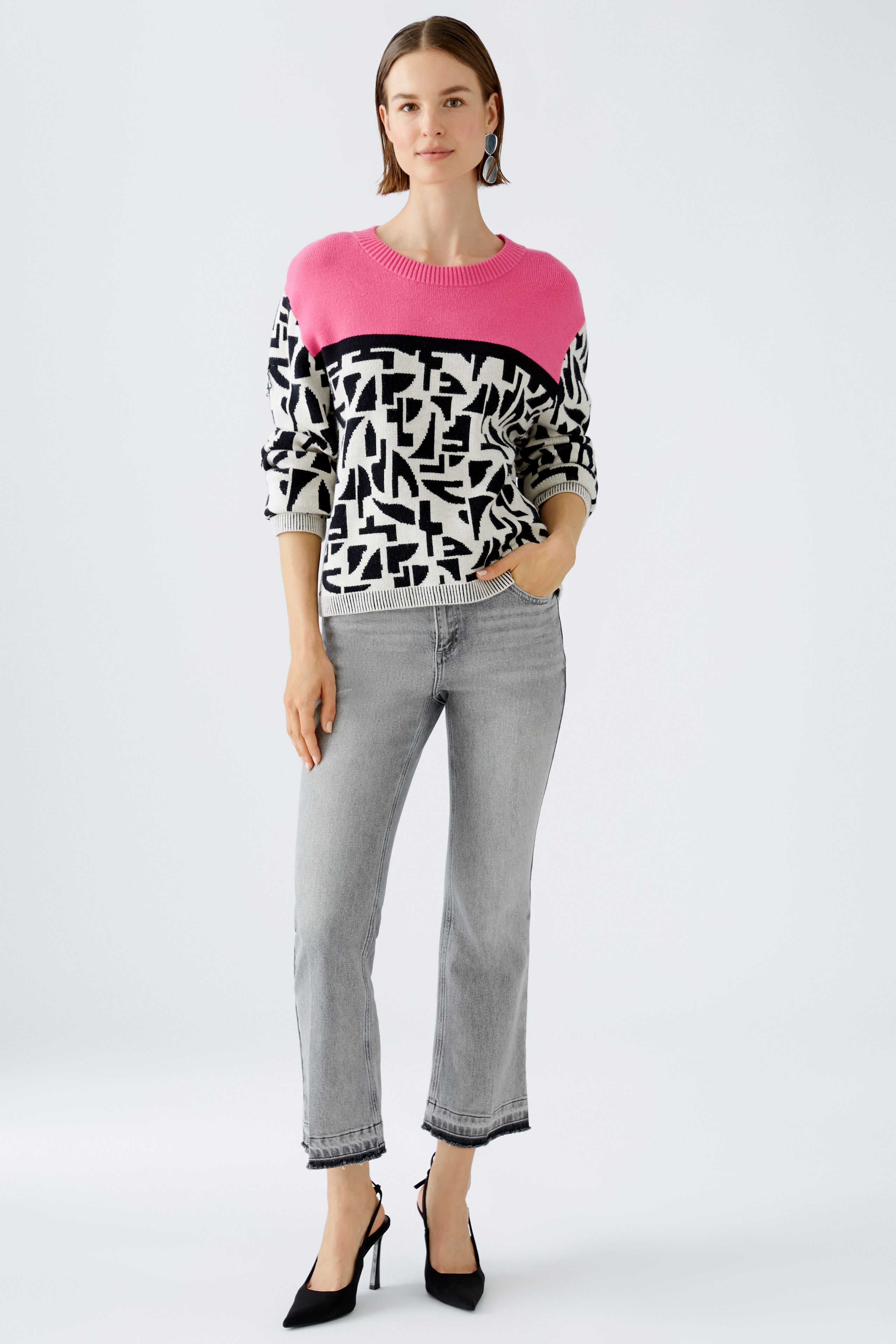 Oui Jacquard Jumper In Pink Rose