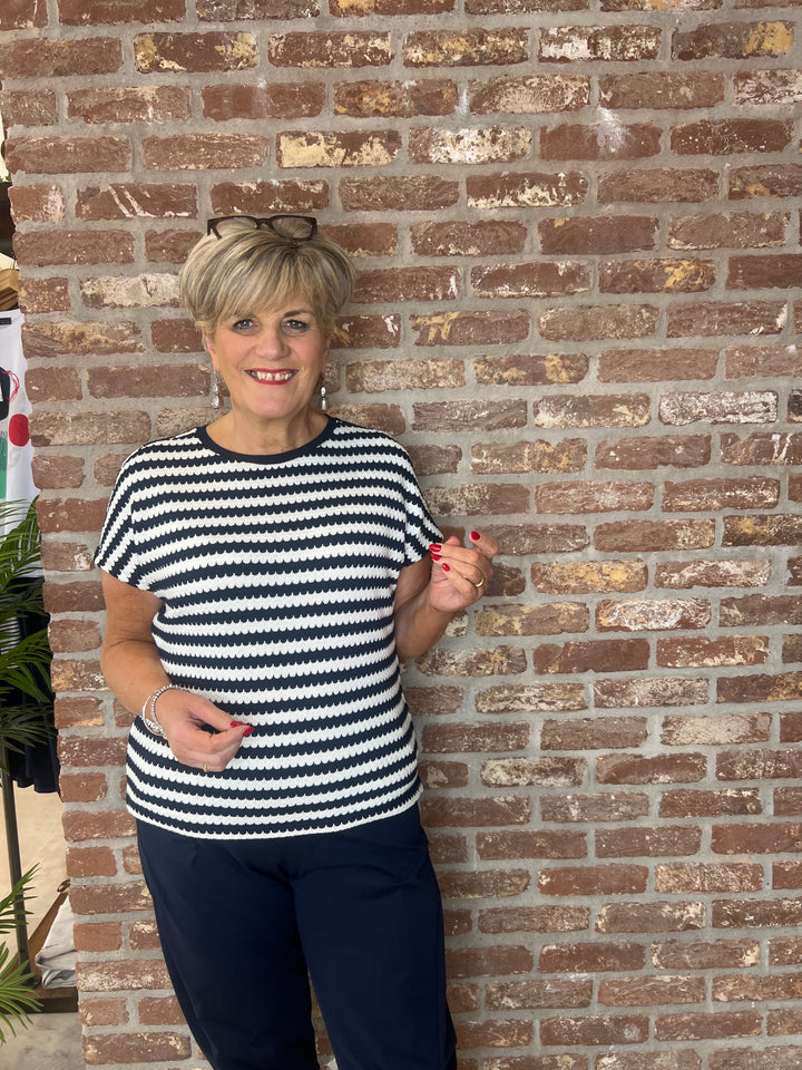 Street One Striped Top In Shadowed Navy