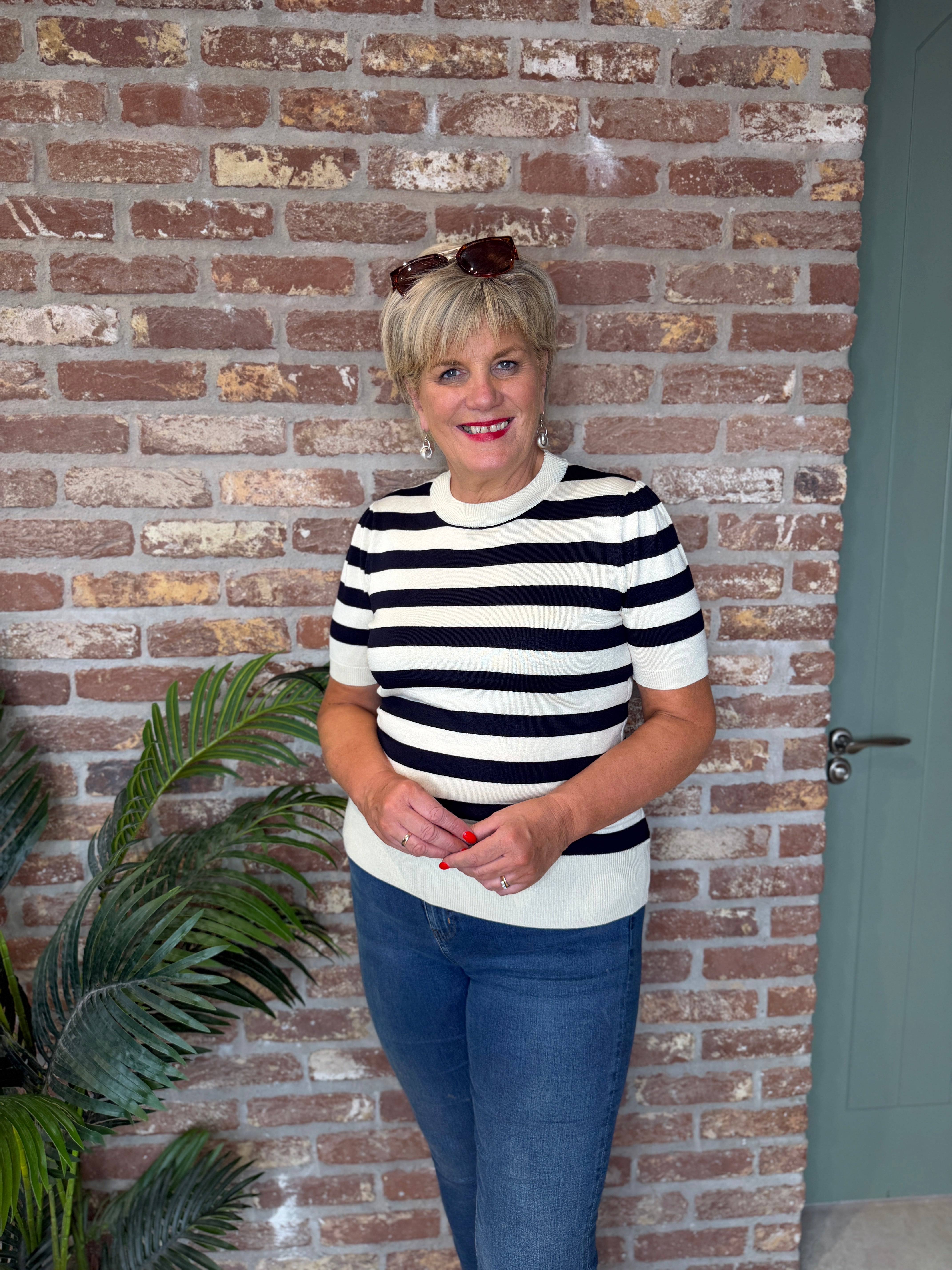 Striped pullover in navy & cream