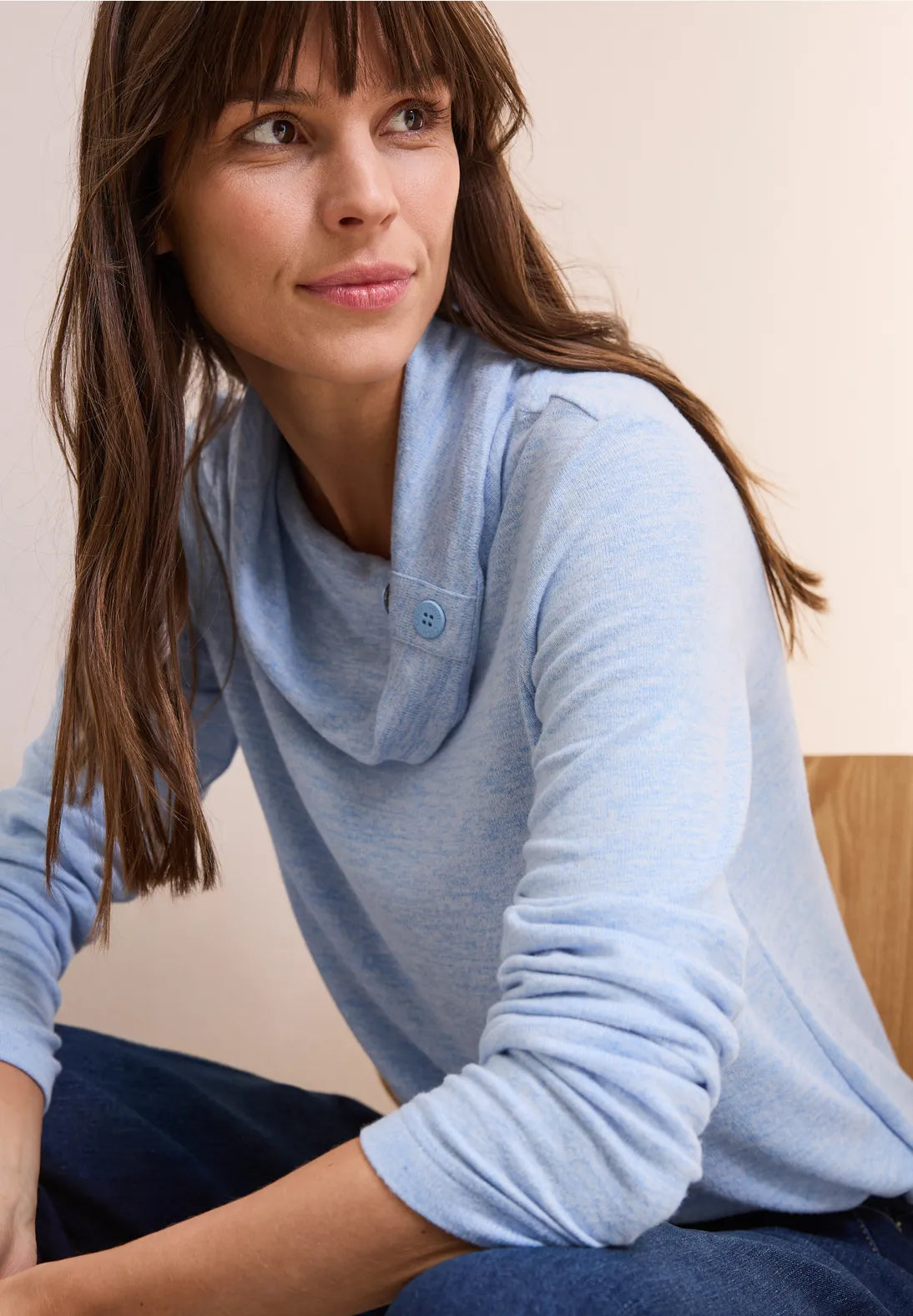 Cecil Melange Jumper With Collar In Light Blue