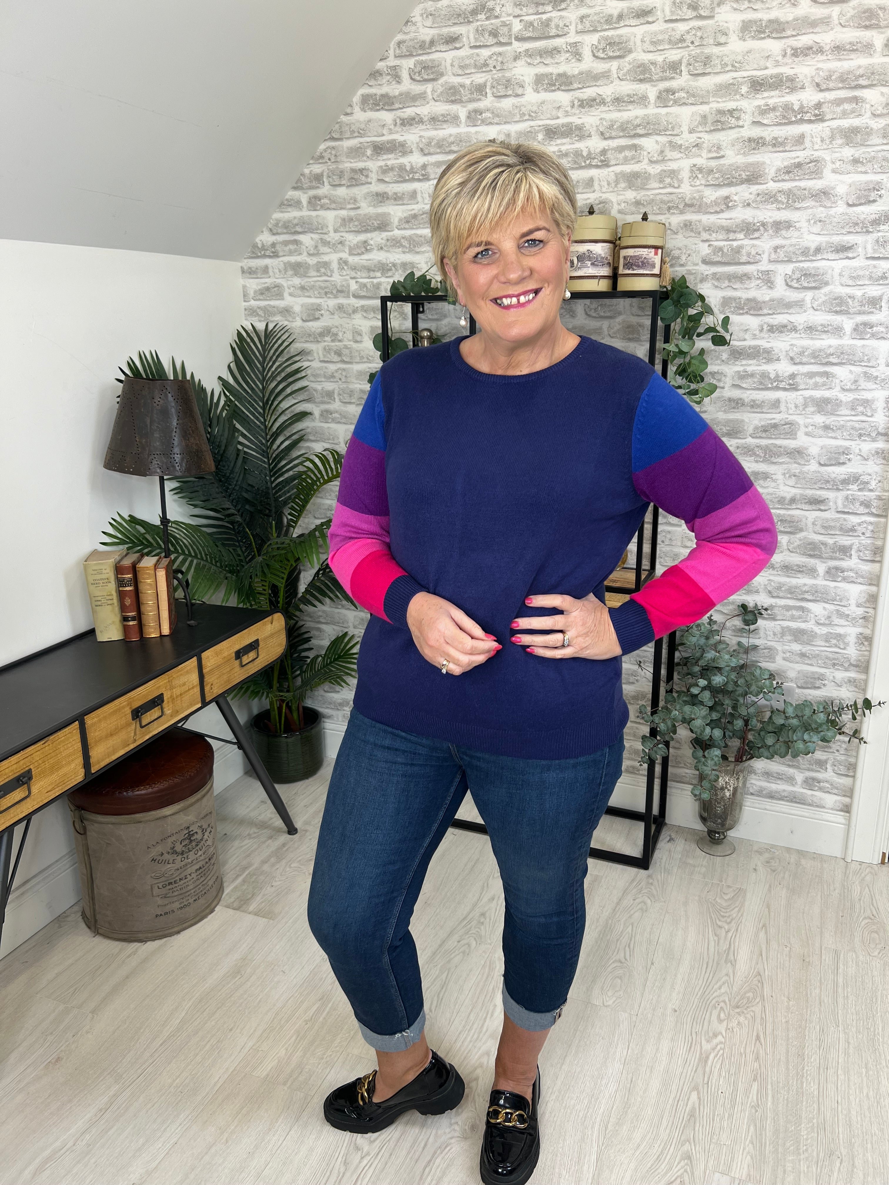 Sugarhill Brighton Stacey Colour Block Jumper In Navy