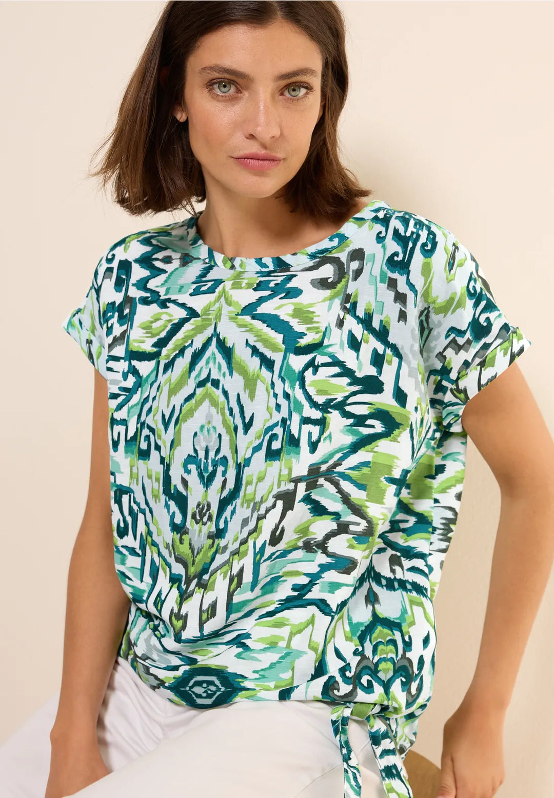 Cecil Linen Knot Blouse In Green Lagoo