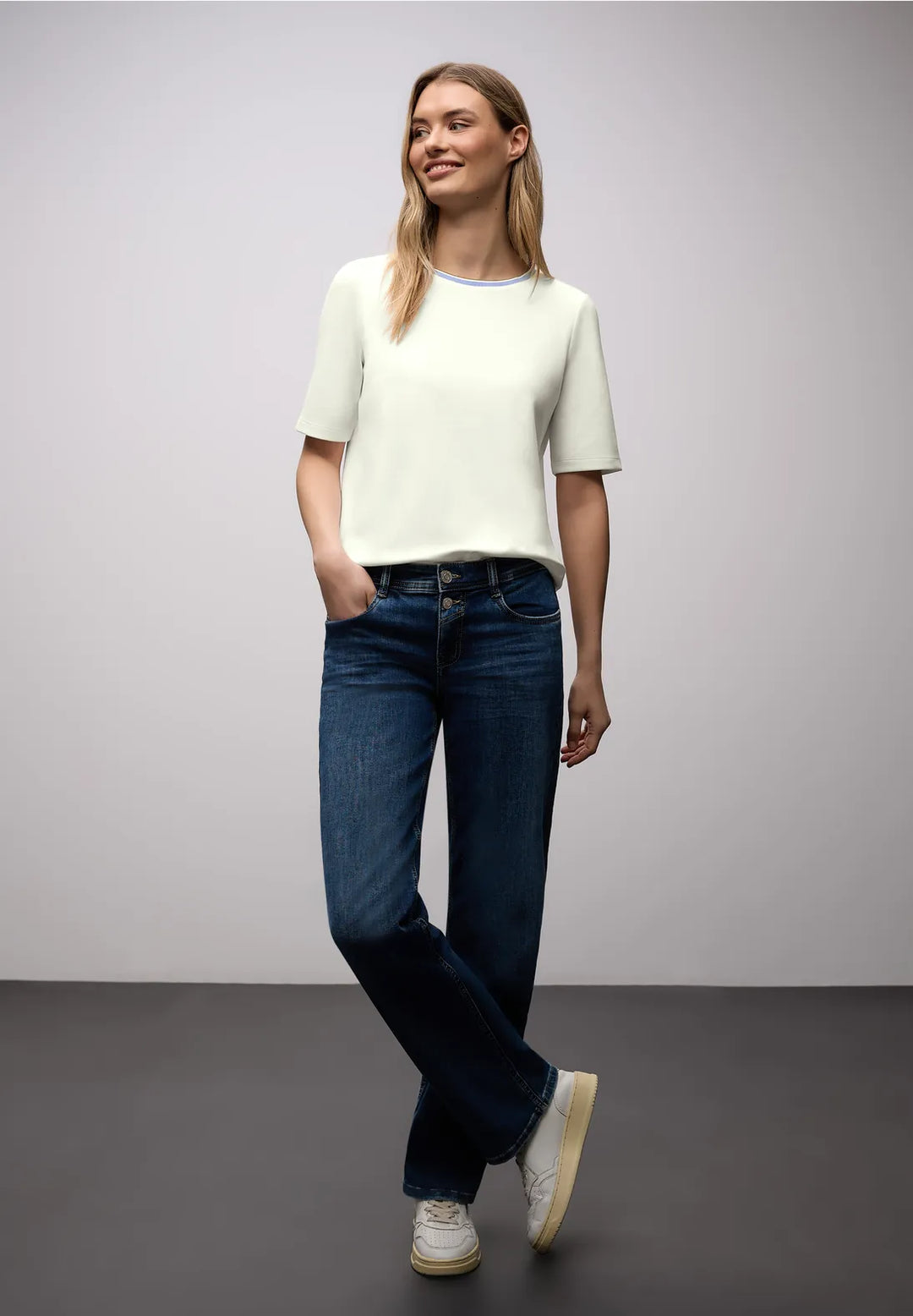 Street One T-shirt With Stripe In Off White