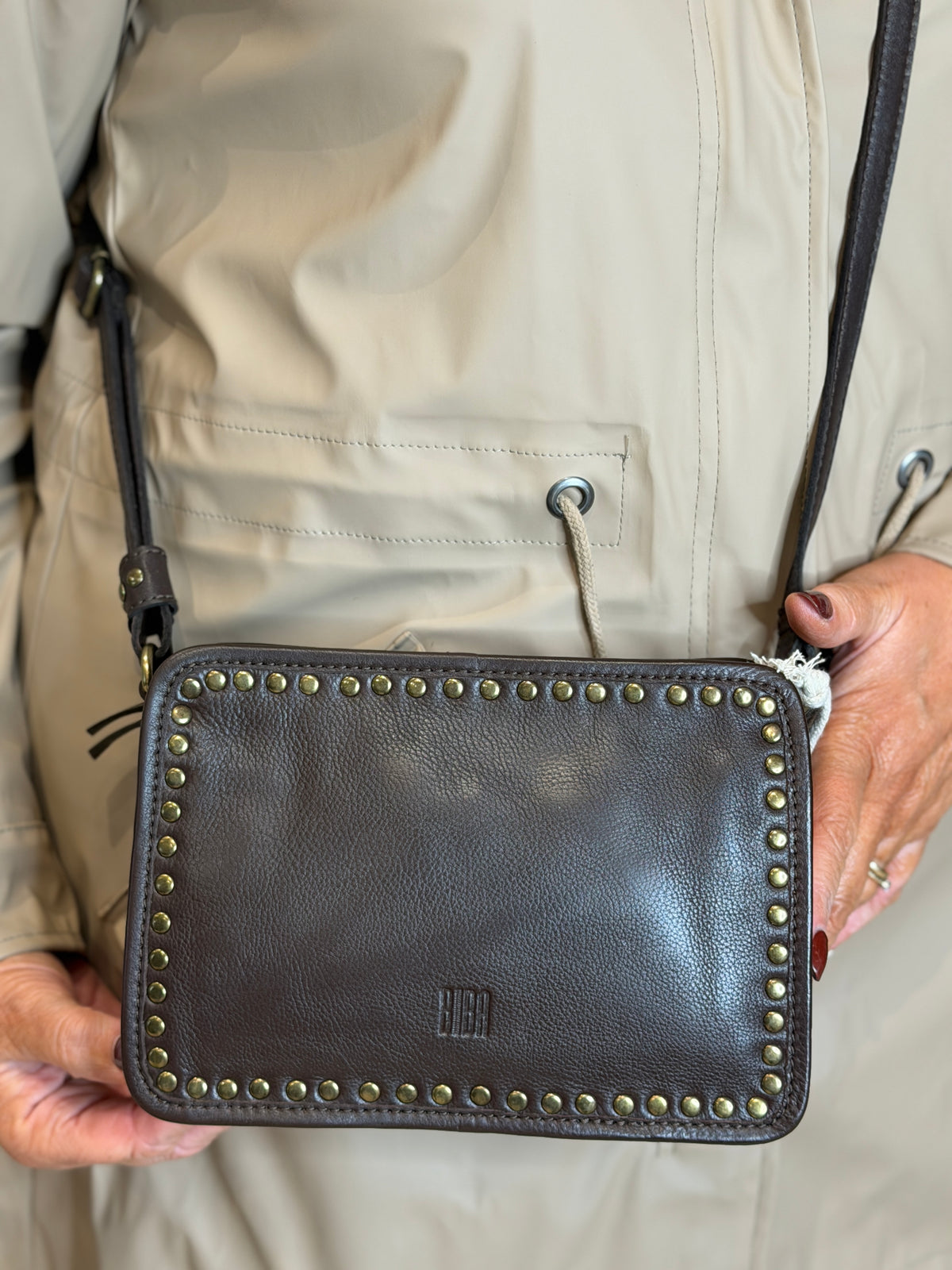 BIBA leather Rockwall Crossbody Bag In Dark Brown