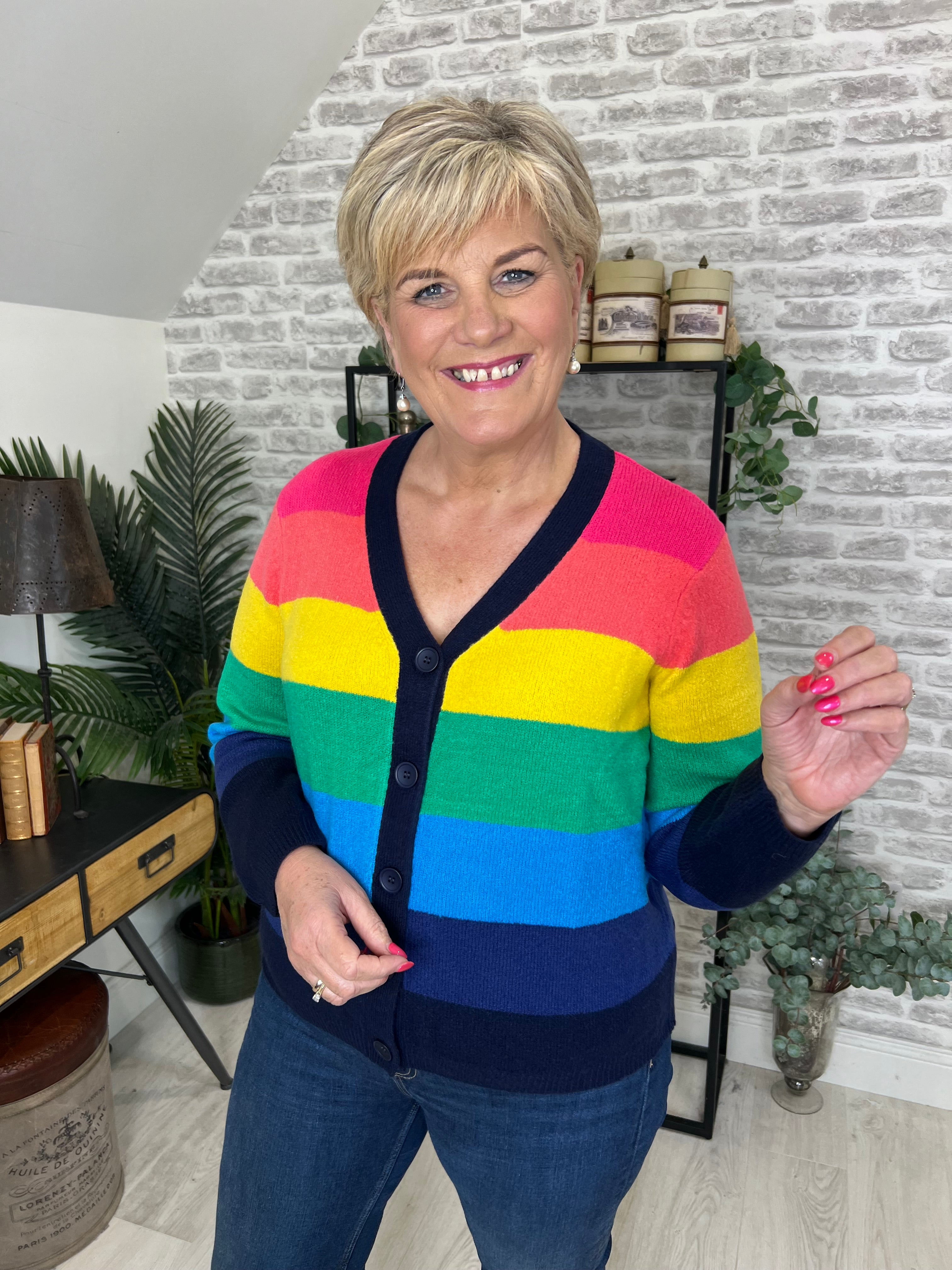 Sugarhill Brighton Izzy Rainbow Stripes Cardigan In Multi