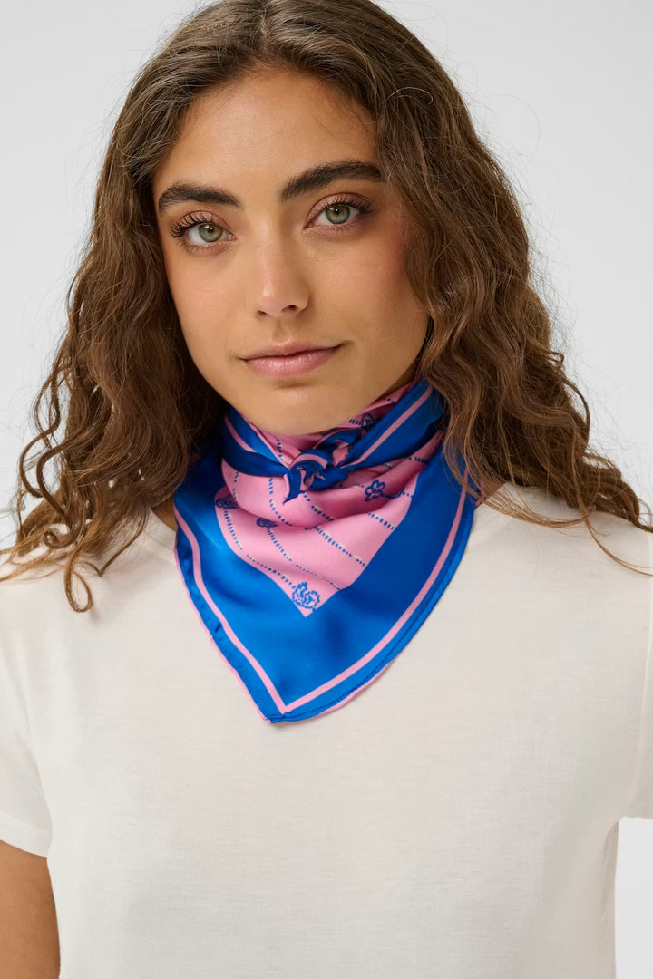Culture Silky patterned neck scarf In blue & pink