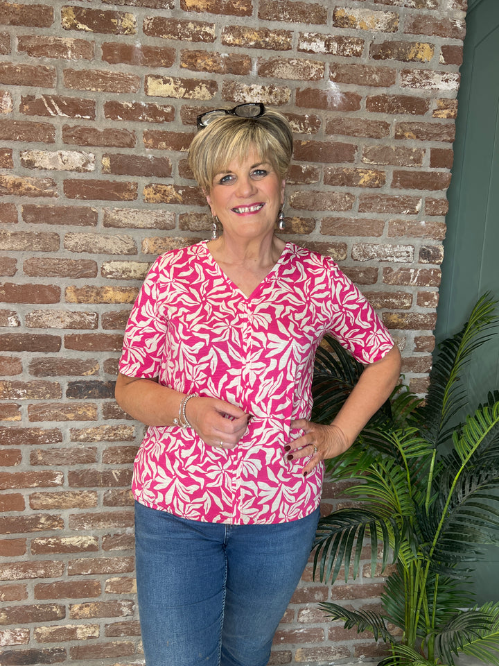 Cecil Multi v-neck Top In beetroot pink