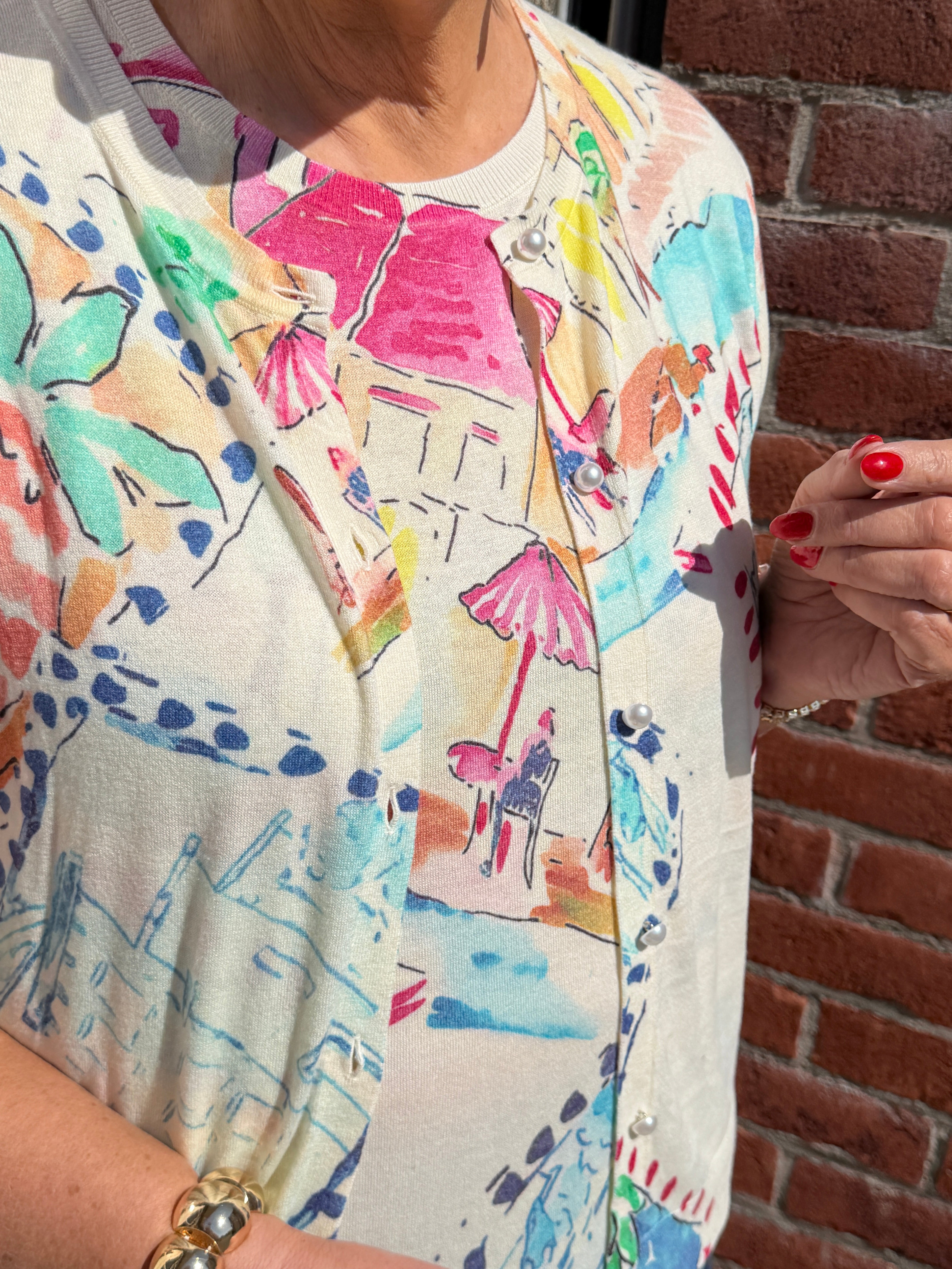 Milano Italy Patterned Cardigan in light blue multi